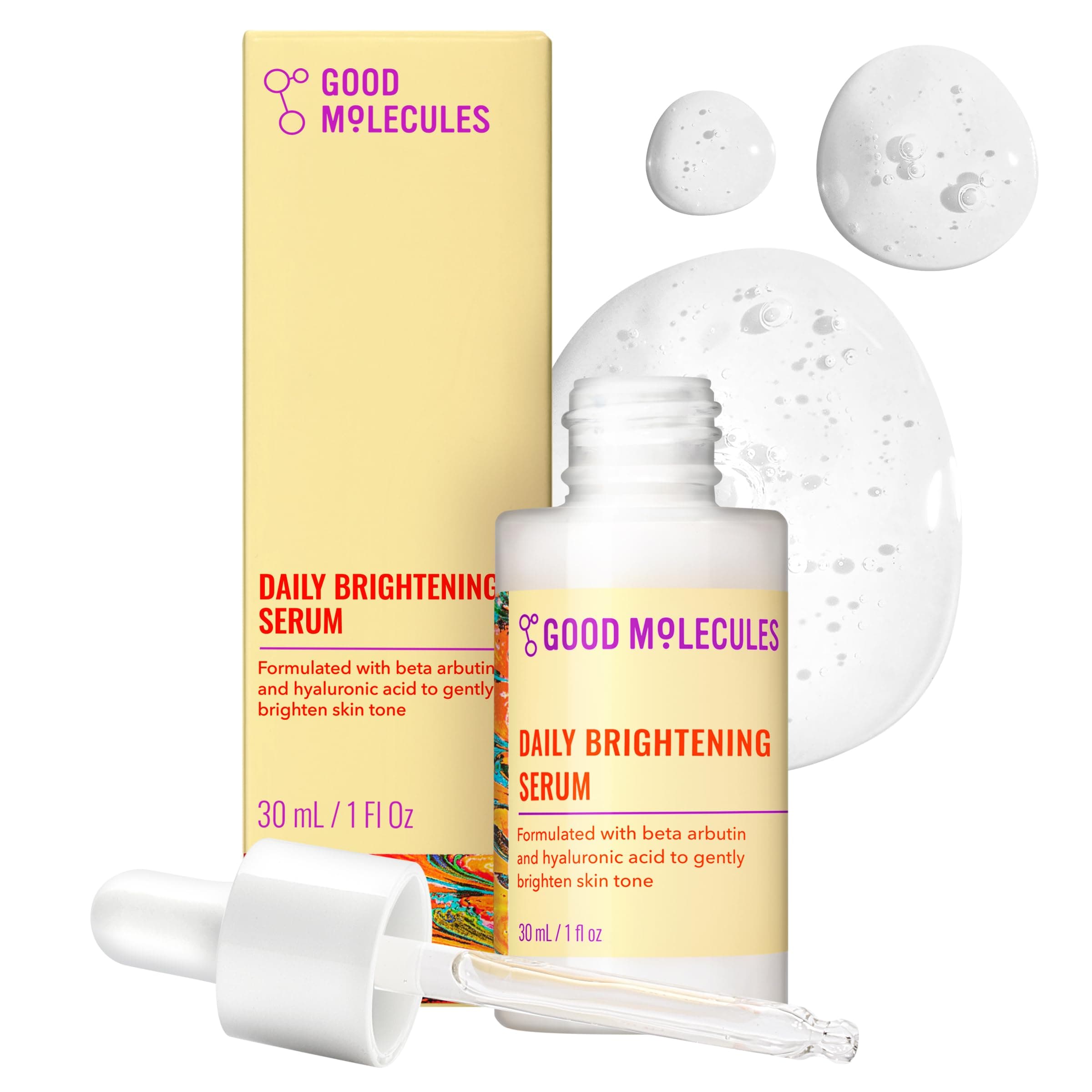 Good Molecules Daily Brightening Serum with Beta Arbutin 3% & Hyaluronic Acid – Brightening Serum for Dark Spots & Uneven Tone, Face Skincare, 1 fl oz (30 ml)