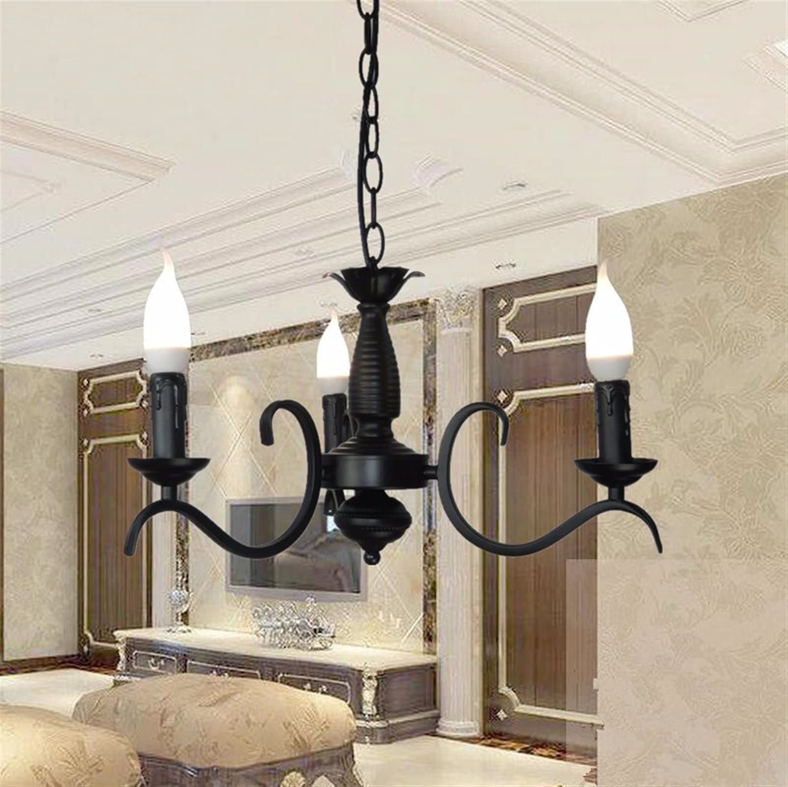 TAXXIICeiling Chandelier Lamp, Black LED Chandeliers For Living Room LED Iron Chandelier Lamps Living Room E14 LED Langer LUGUELIERS DE LUMI 猫 RE (Color: Three Light Sources) (Six Light