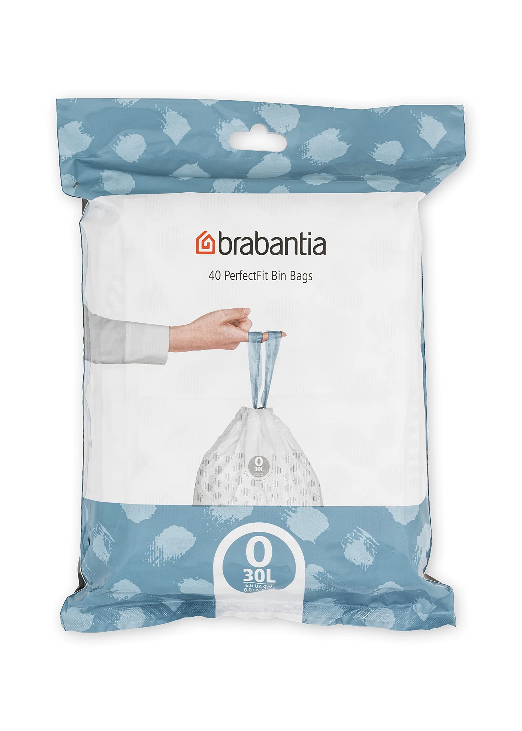 Brabantia PerfectFit Bin Liners (Size O/30 Litre) Thick Plastic Trash Bags with Tie Tape Drawstring Handles (40 Bags)