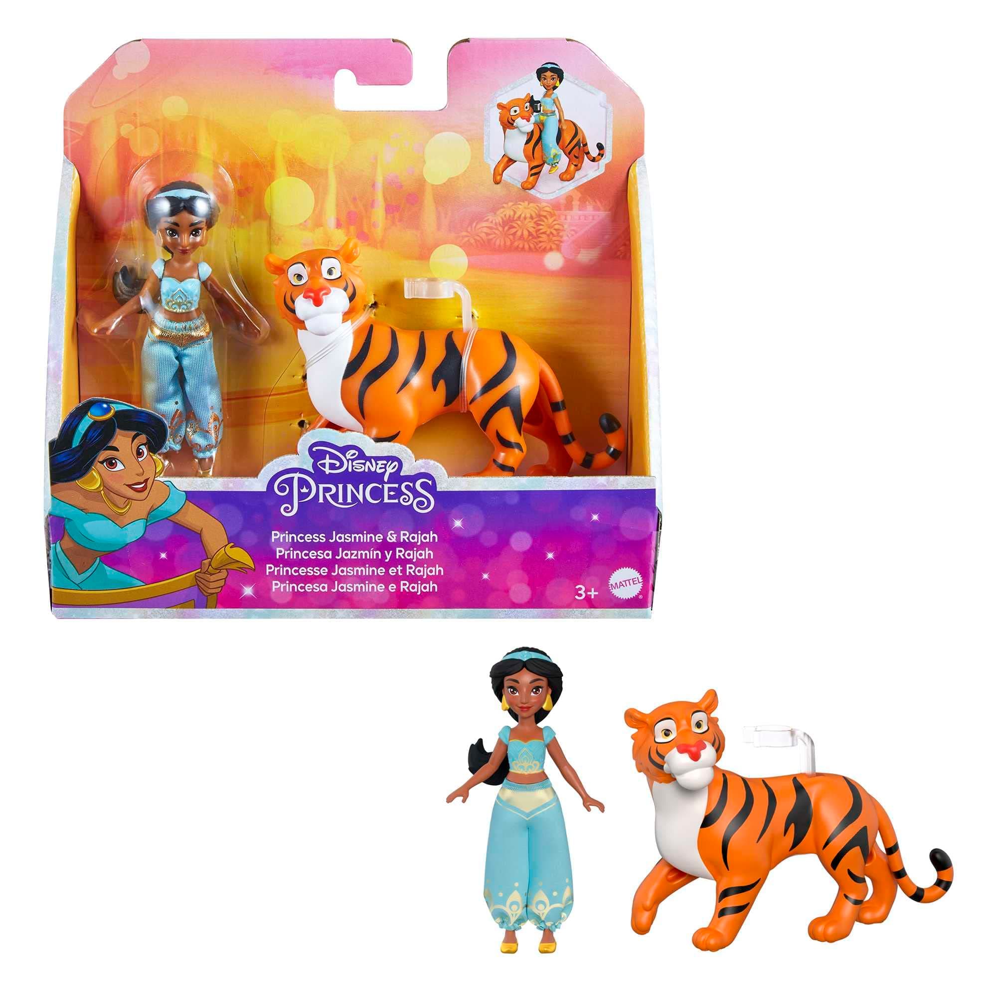 Disney Princess Toys, Princess Jasmine Posable Small Doll and Rajah Tiger Inspired by The Disney Movie Aladdin, Gifts for Kids