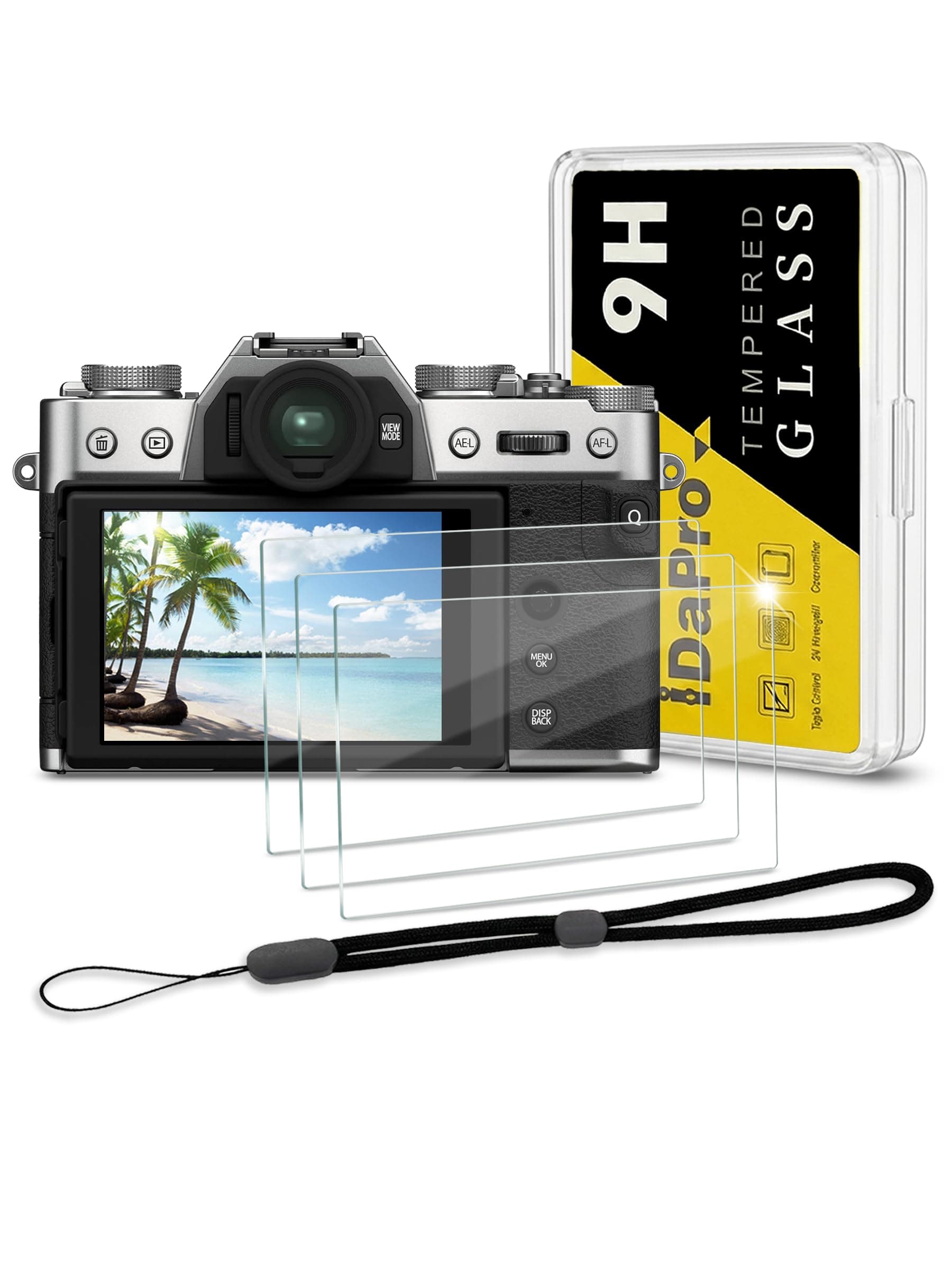 Screen Protector for Fujifilm X-T30 II X-T30II Fuji X-T30 Mark II + Hand Lanyard [3+1Pcs],Tempered Glass,9H Hardness,Anti-Scratch Bubble-Free,Easy Installation