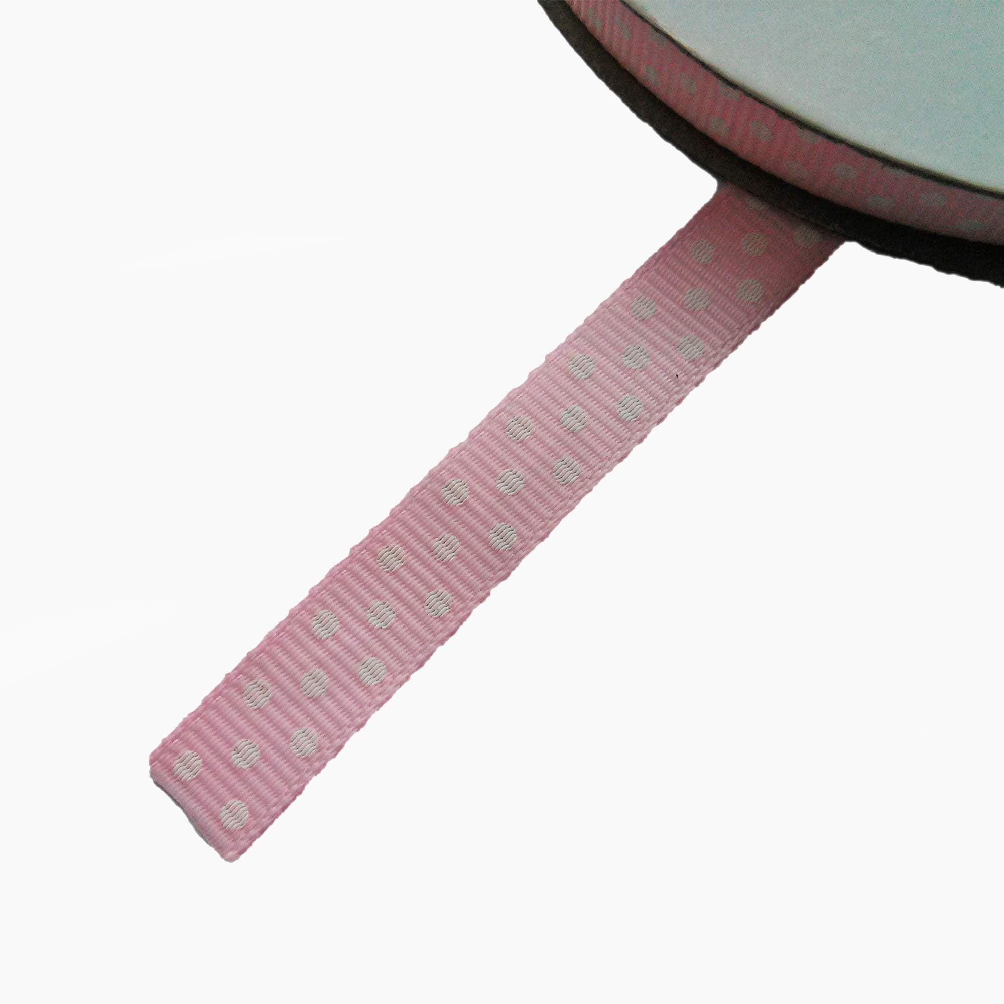 Polka Dot Grosgrain Ribbon 10mm wide x 25 metre Reel Pale (Baby) Pink