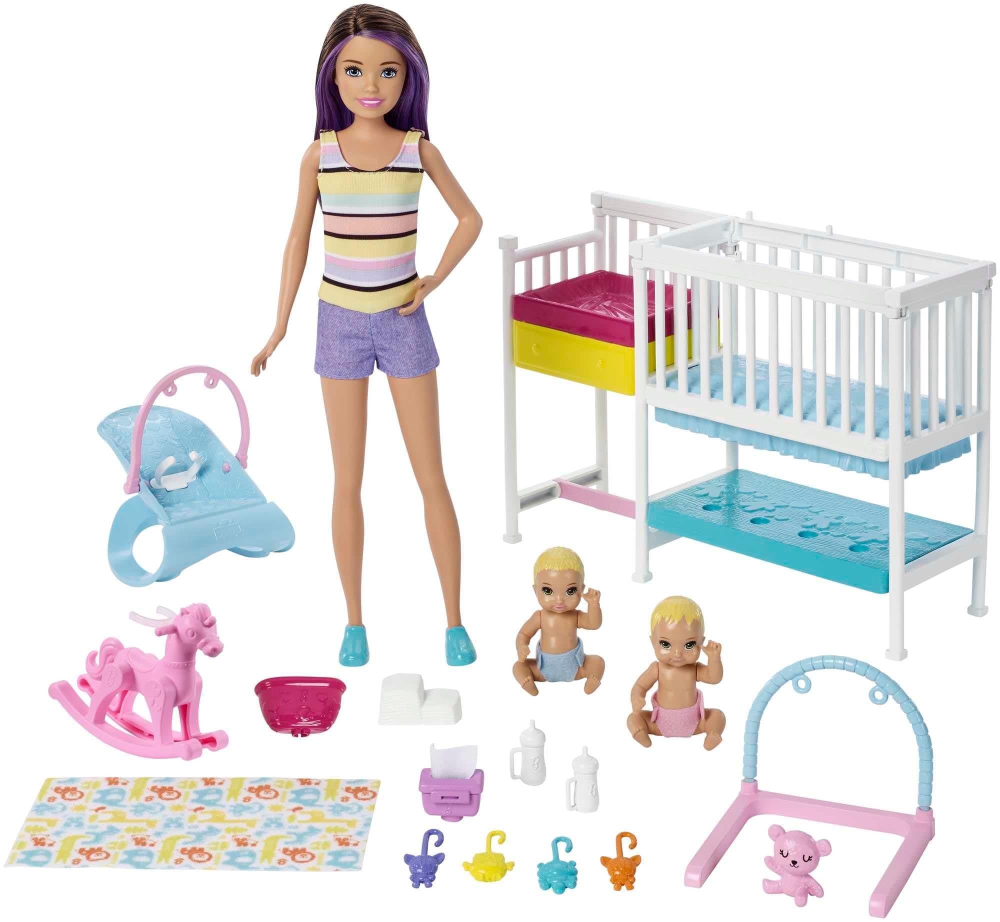 Nursery Playset with Skipper Babysitters Inc. Doll, 2 Baby Dolls, Crib and 10+ Pieces of Working Baby Gear and Themed Toys, Gift Set for 3 to 7 Year Olds, GFL38