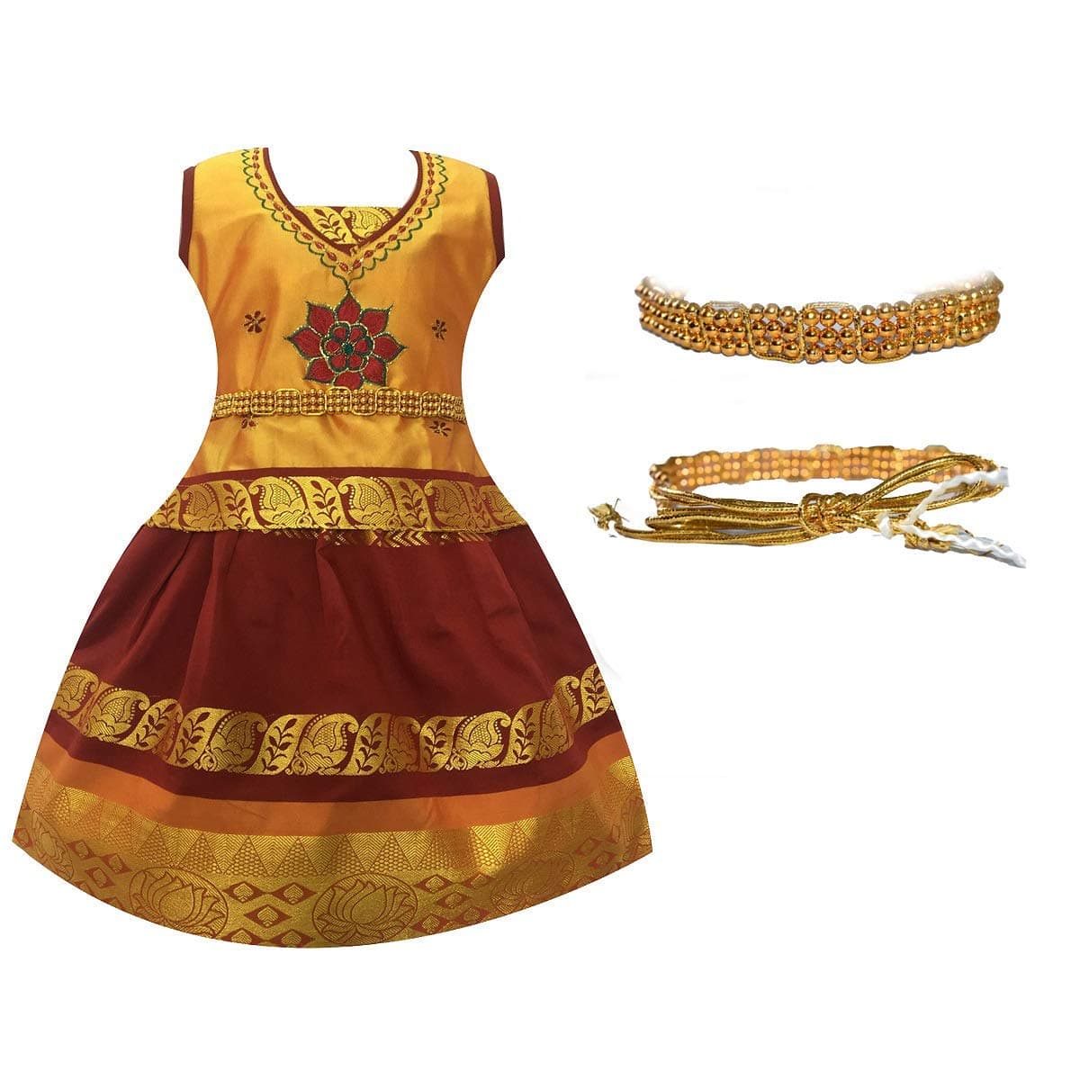 AMIRTHA FASHIONGirls Traditional Lehenga Choli SEMBHAGHA PATTU WITH WAIST BELT(AMFSPOM)