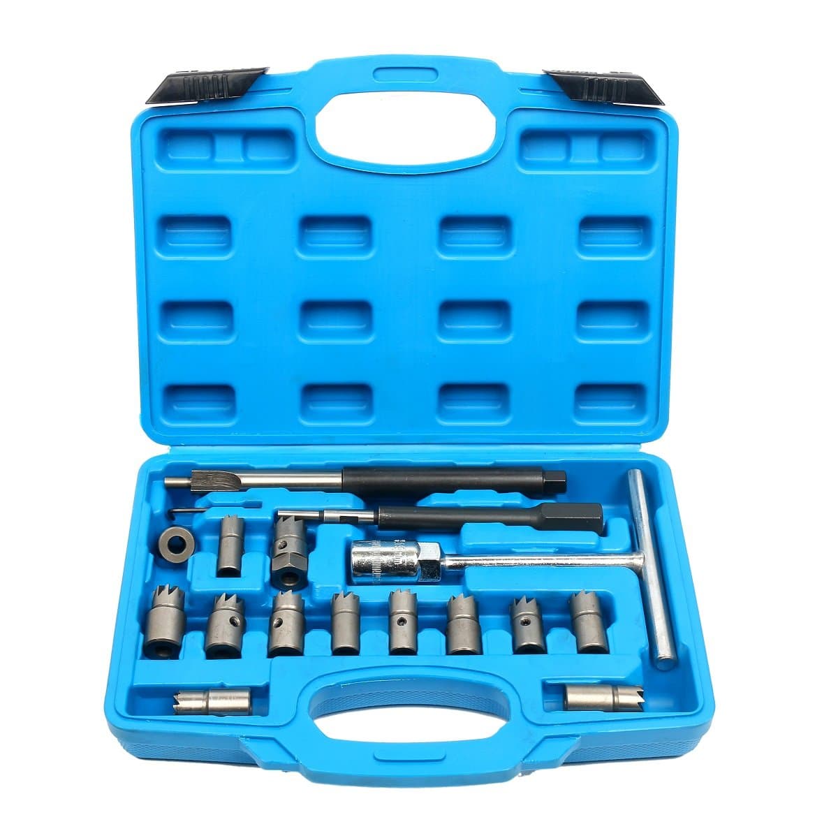 8milelake 17Pcs Diesel Injector Seat Cutter Cleaner Universal Injector Re-Face Reamer Tool Set