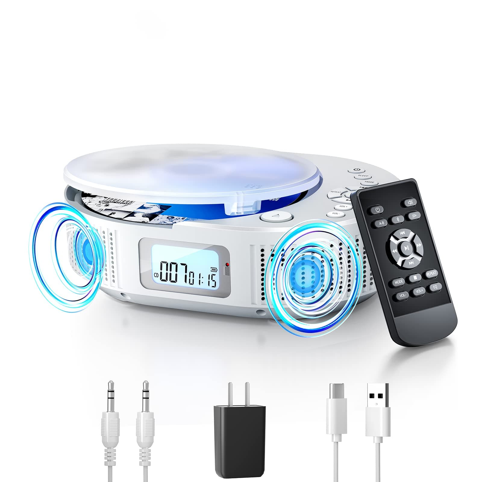 CD Player Portable, FELEMAN Upgraded Boombox CD Player & Bluetooth Speaker 2 in 1 Combo, Rechargeable Portable CD for Car/Home with Remote Control, FM Radio, Support AUX/USB, Headphone Jack