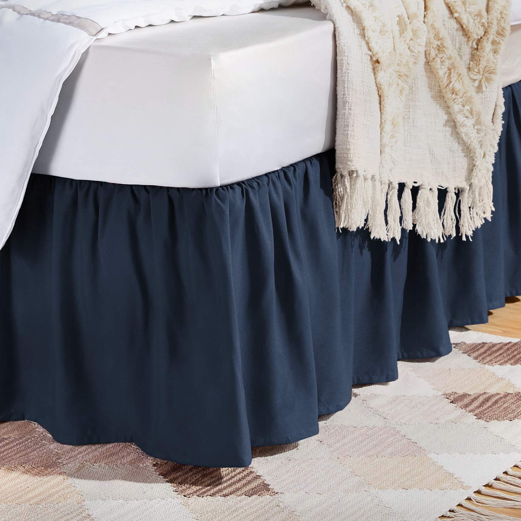 Amazon Basics Lightweight Ruffled Bed Skirt, Classic Style, Soft And Stylish 100% Microfiber With 16" Drop-Queen, Navy Blue
