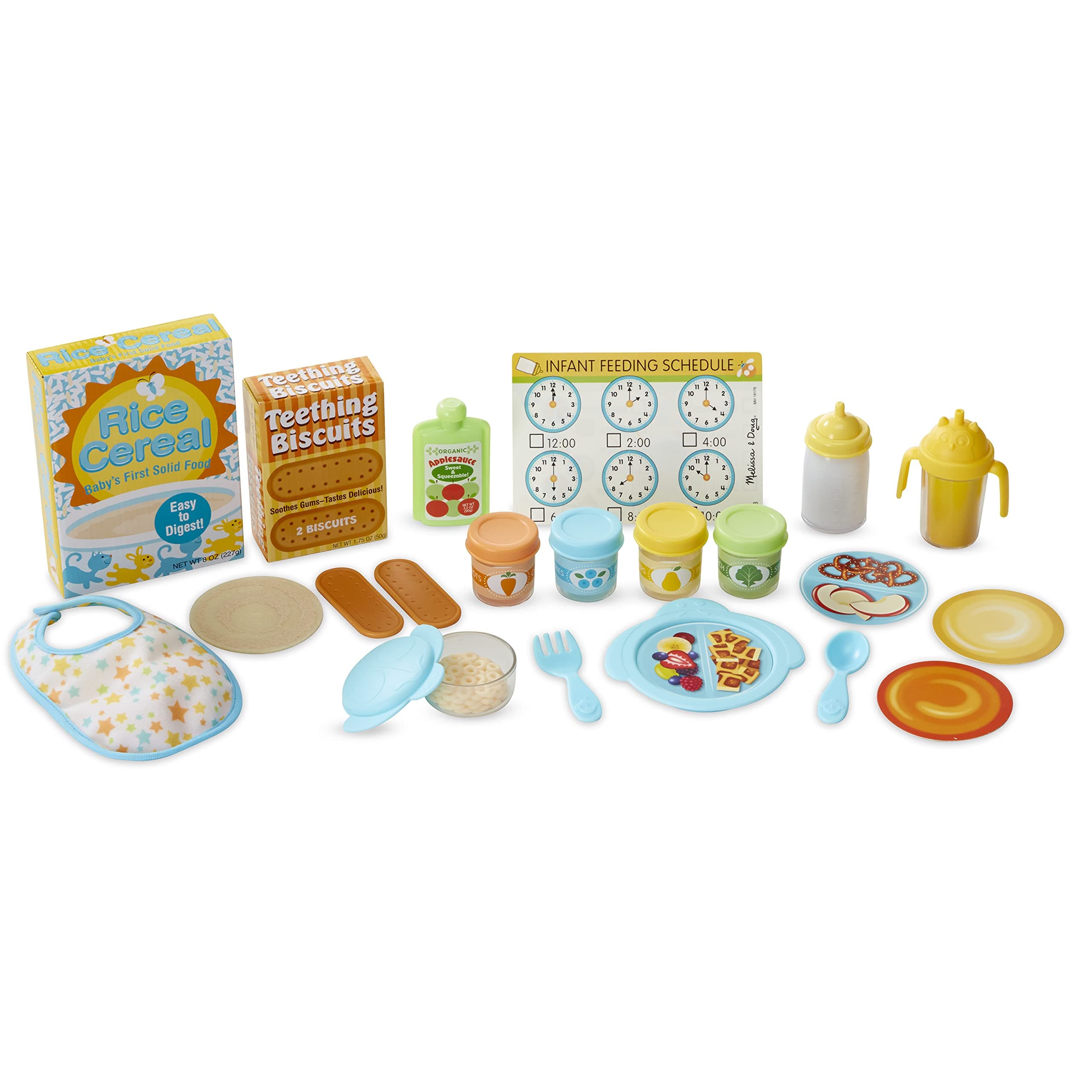 Melissa & Doug Mine to Love Mealtime Play Set for Dolls with Bottle, Pretend Baby Food Jars, Snack Pouch, More 24 pcs, Multi