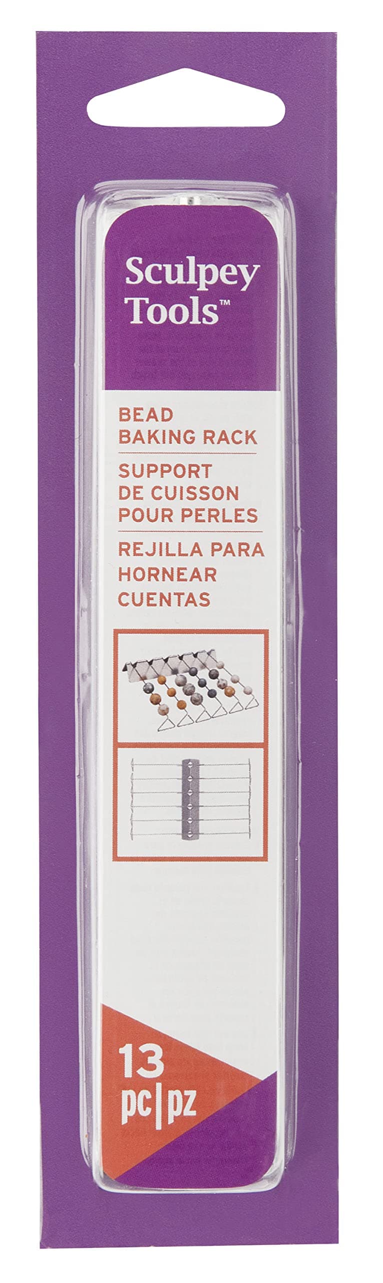 Sculpey Bead Baking Rack, 12 Stainless Steel Skewers, Aluminium, Round, Suspends Beads for Even Baking, Multicolor