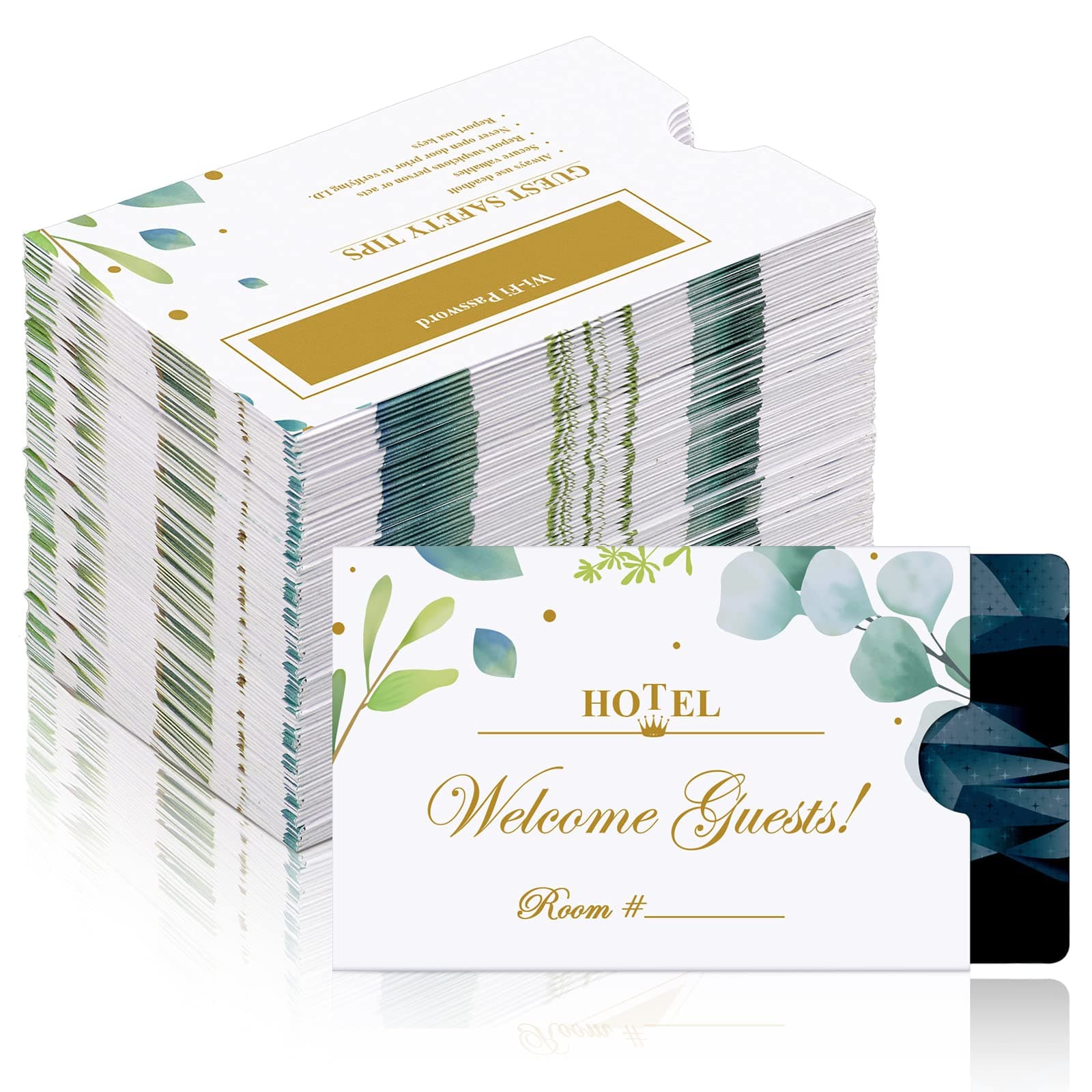 1000 Pcs Hotel Key Card Cover Envelope Sleeve Holder Green Leaves Keycard Envelope Sleeve to Welcome Guests Hotel Key Card Cover 2-3/8 x 3-1/2 Inch