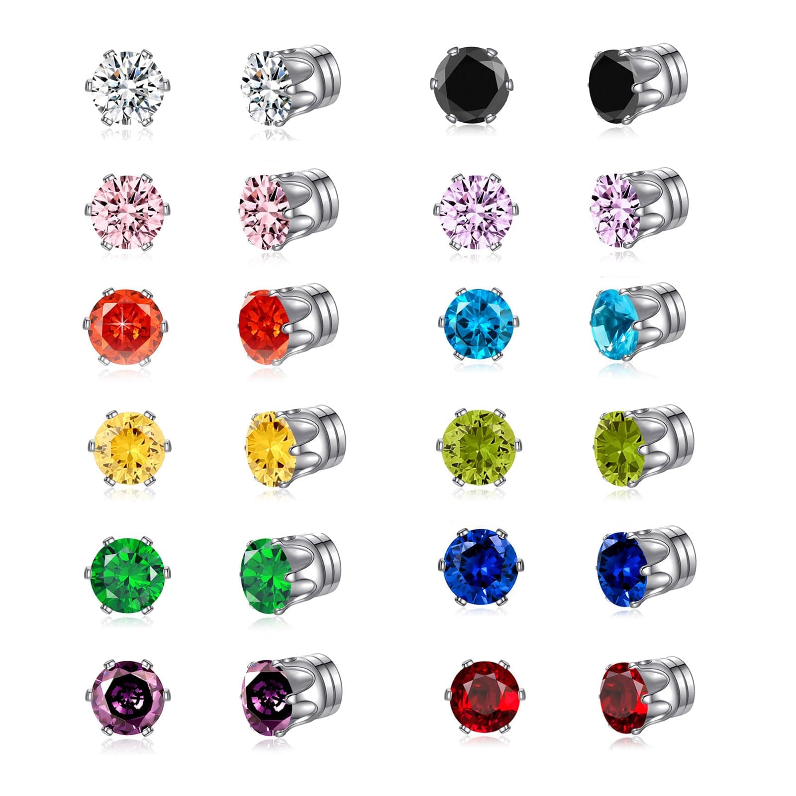 12 Pairs Colors Cubic Zirconia Magnetic Earrings Set Clip on Non Piercing Earrings Unisex