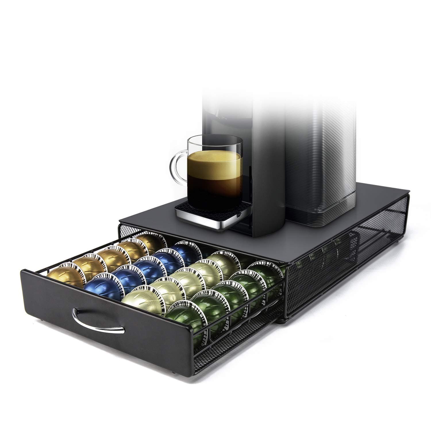 Vertuoline HiveNets Coffee Machine Capsule Metal Storage Holder Stand Drawer Dispenser Compatible for Nespresso Vertuo/Vertuoplus 40 PCS Capacity Multiple Flavors Pods Organizer [Black]