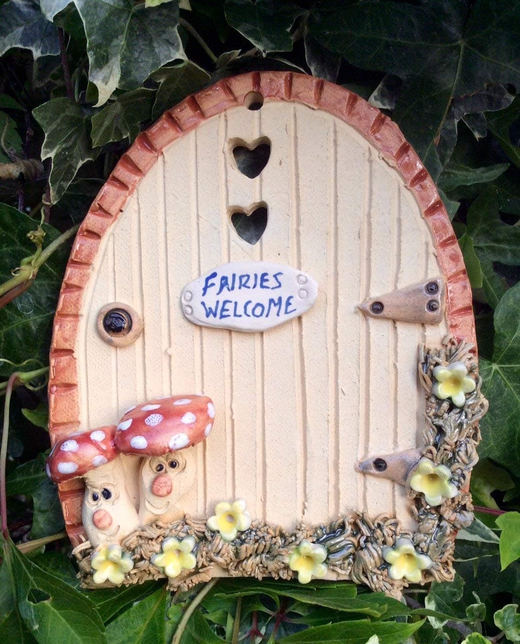Fairy door, ceramic, fairy garden fairies welcome sign.