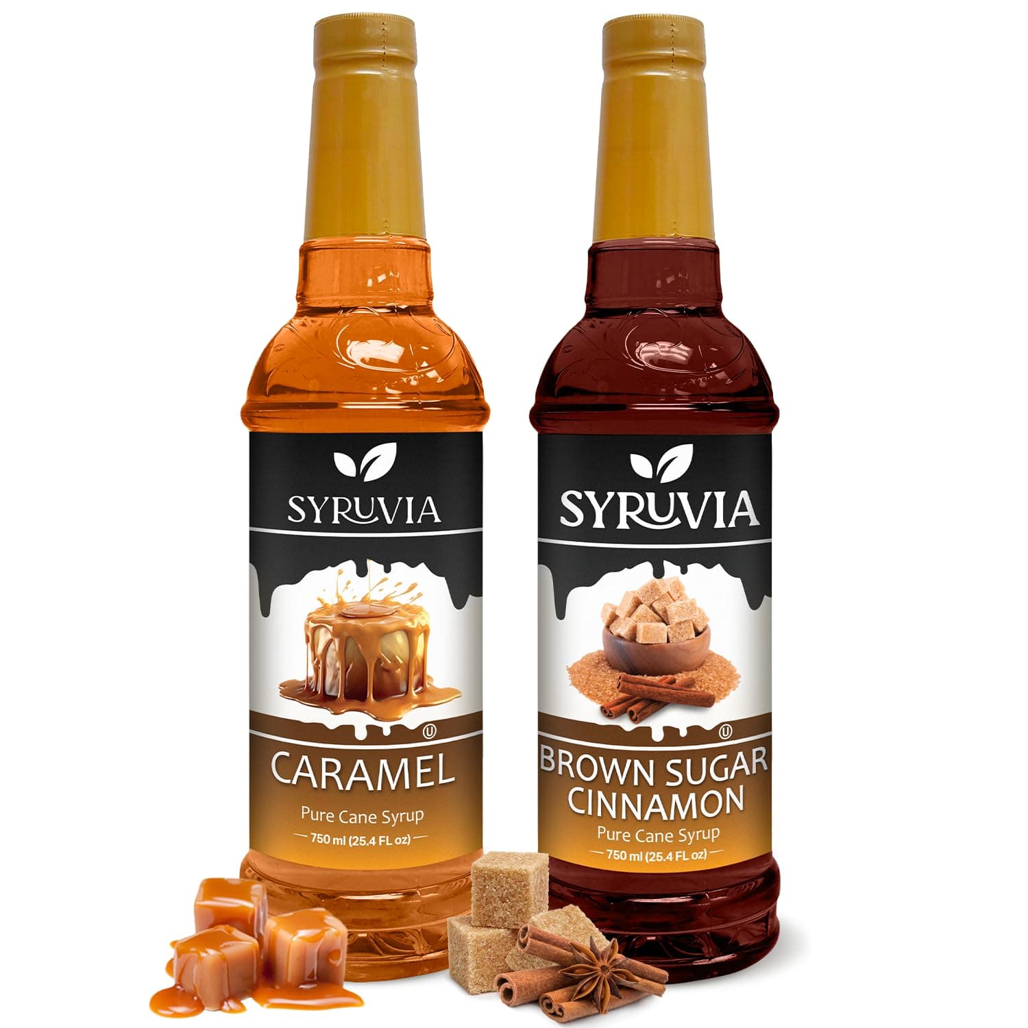 Syruvia Coffee Syrup Variety Pack - Caramel & Brown Sugar Cinnamon- Gluten-Free, Kosher, 25.4 fl oz Bottles - Enhance Your Coffee Experience with Premium Flavoring Syrups