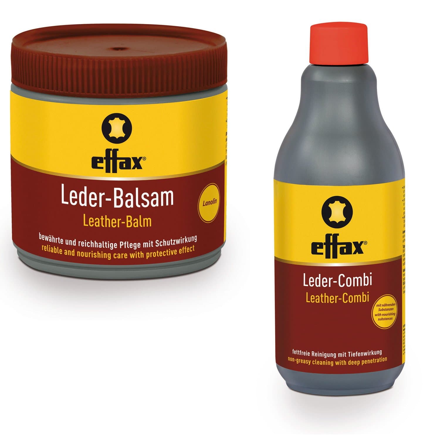 Effax Leather Balm Top Leather Care 500 ml with Beeswax, Lanolin & Avocado + Combi Leather Leather Cleaner 500 ml Set