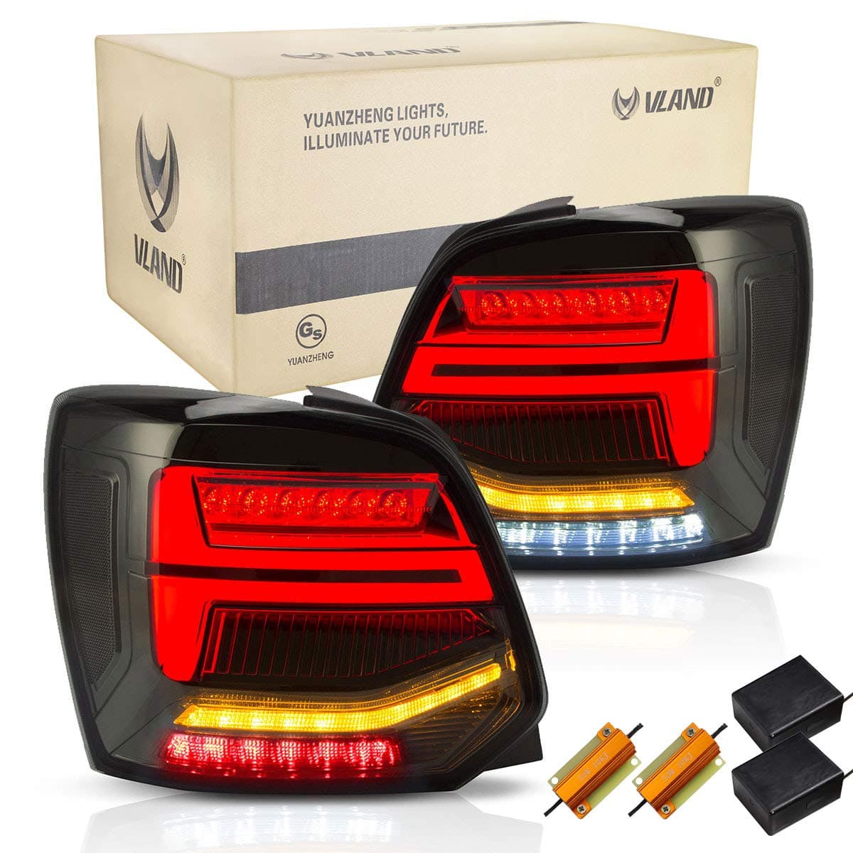 VLAND LED Rear Light for Polo MK5 6R 6C TSI 2009-2018 Tail Lights Lamp, with Sequential Indicator,with Full LED Tech,Smoked,LHD(Driver is on the left)(Don`t for UK Traffic/EU Style)