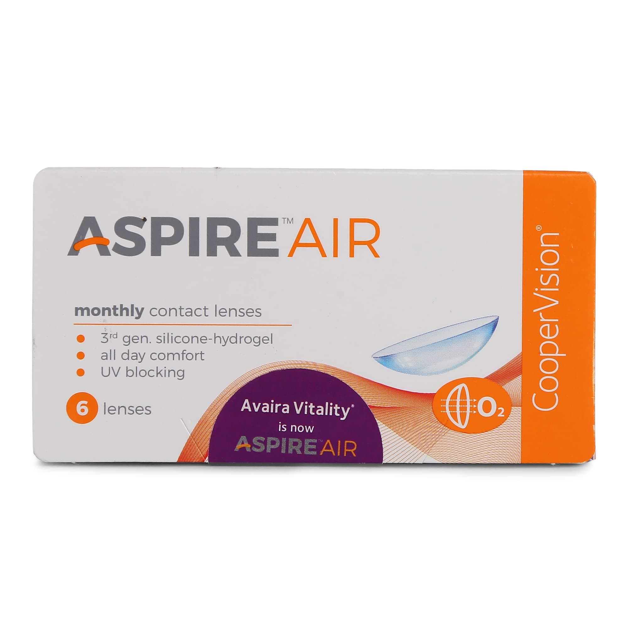 CooperVision ASPIRE AIR UV Blocking Monthly Disposable Spherical Silicone Hydrogel Lenses (6 Lenses/Box) (-3.00)