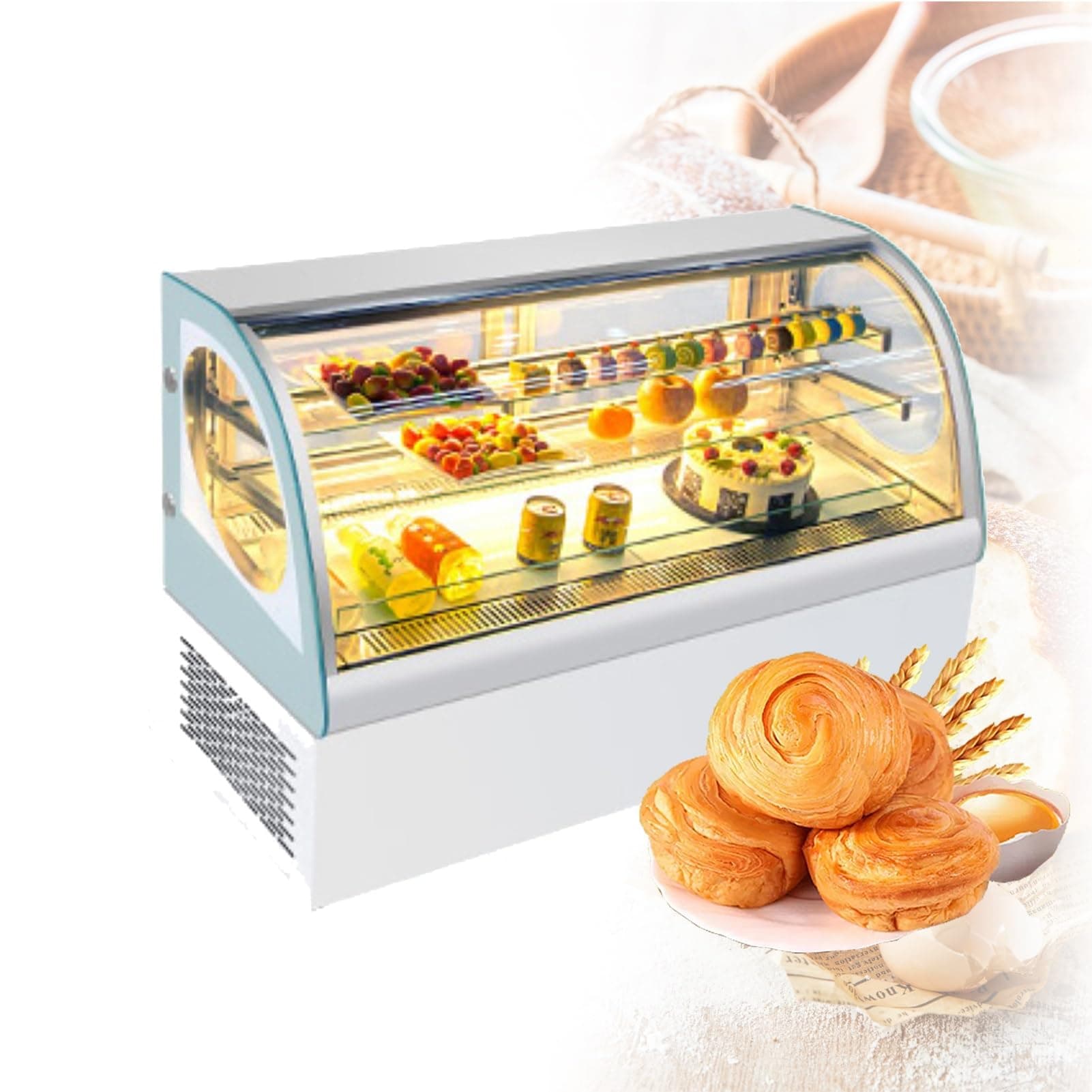 ZPRMMN 35inch Glass Refrigerated Cake Pie Showcase Bakery Display Case Cabinet Countertop Right Angle Back Door (Color : White, Size : 220V(refrigeration))