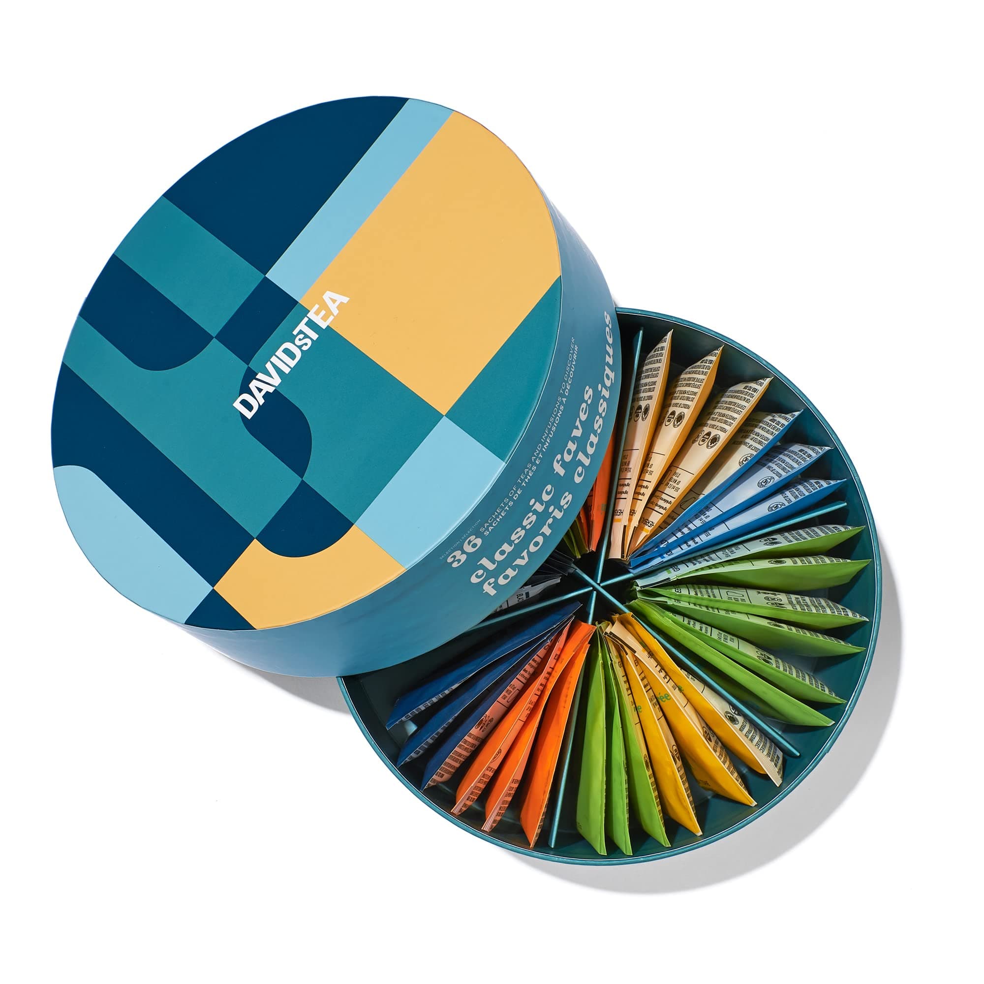 DAVIDsTEA Classic Faves Sachet Tea Wheel Tea Assortment, Full Leaf and Bigger Ingredients for Fuller Flavour Tea Sachets, 36 tea bags