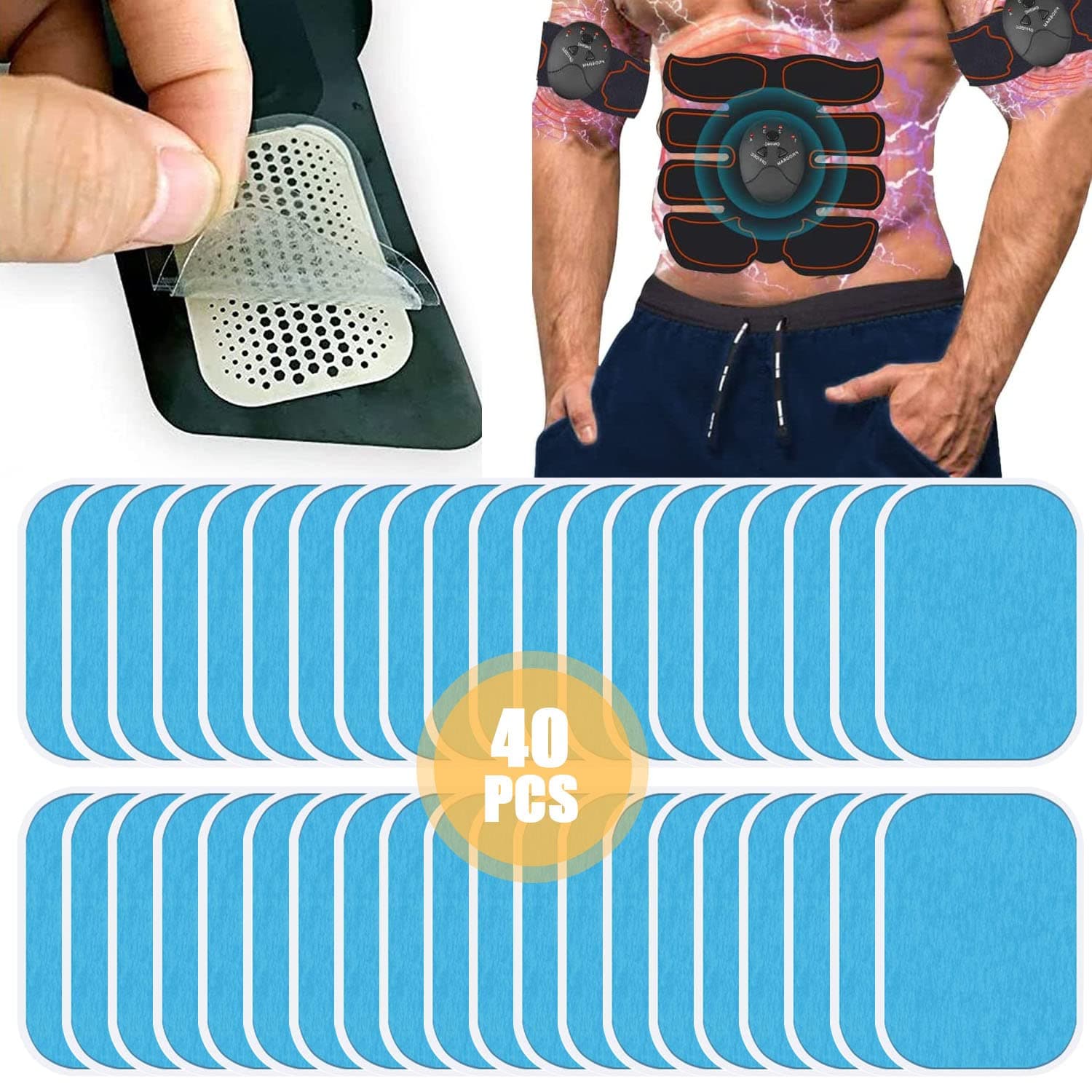 Devenirriche40 Pcs EMS Trainer Gel Pads, Muscle Toner Pads Training Replacement Gel Sheet Pads ABS Fitness Electric Stimulators Pads, Accessory for AB Workout Toning Belt