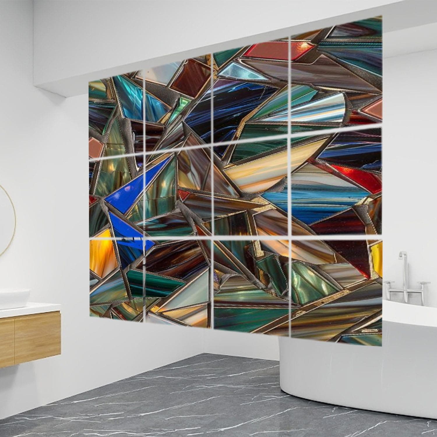 12 PCS Hanging Room Divider Eternal Jigsaw Stained Glass for Mesmerizing Decorative Solid PVC Board Screen Panels Room Partition Wall Screen Panels for Bedroom Living Dining Room