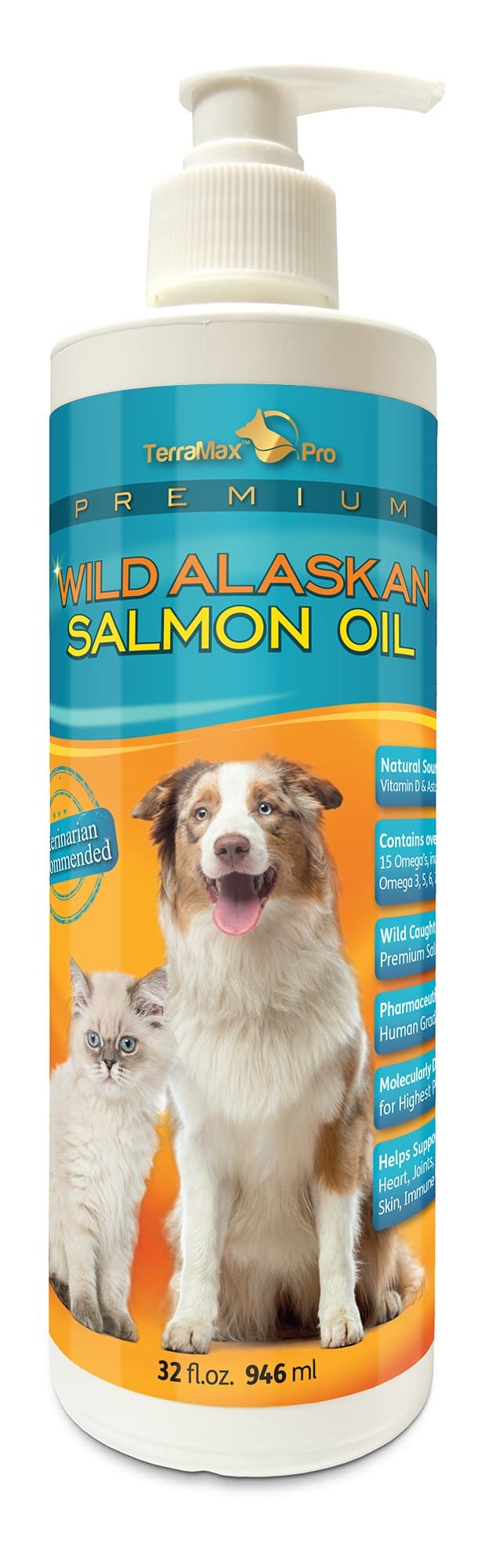 Premium Wild Alaskan Salmon Oil for Dogs and Cats ★ All-Natural Omega-3 Food Supplement ★ Over 15 Omega's ★ EPA - DHA Fatty Acids ★ Natural Astaxanthin - Vitamin D