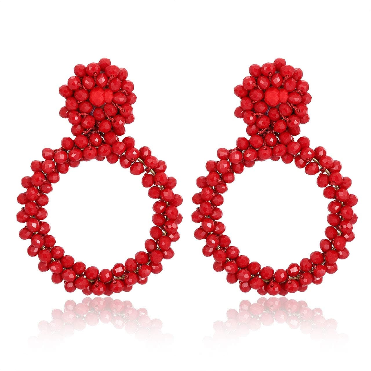 Statement Drop Earrings for Women Beads Dangle Earrings Beaded Wrapped Hoop Drop Earrings