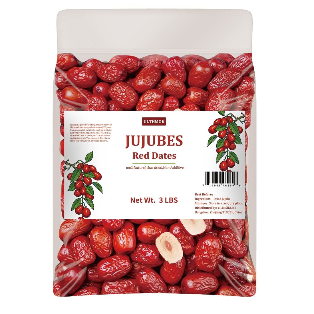 ULTHMOK Premium Jujube Red Dates 3LB/1359g,Selected Dried Fruit,Big & Delicious,100% Natural 红枣