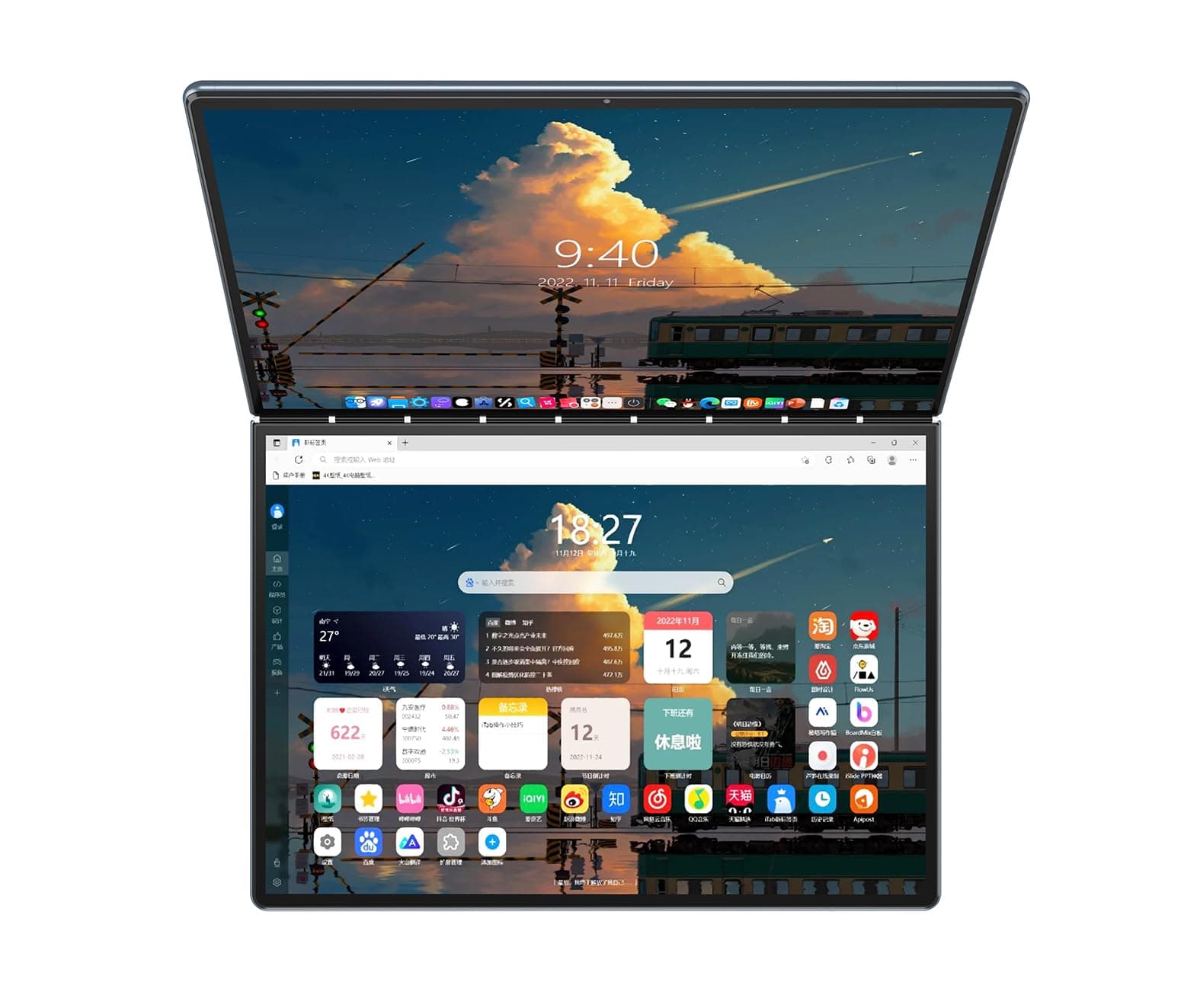 2-in-1 13.5" 2.5K Dual Screen Touch Laptop 12th Gen CPU Alder Lake-N N100 Win 11 Home 16GB RAM 1TB SSD (Gray)