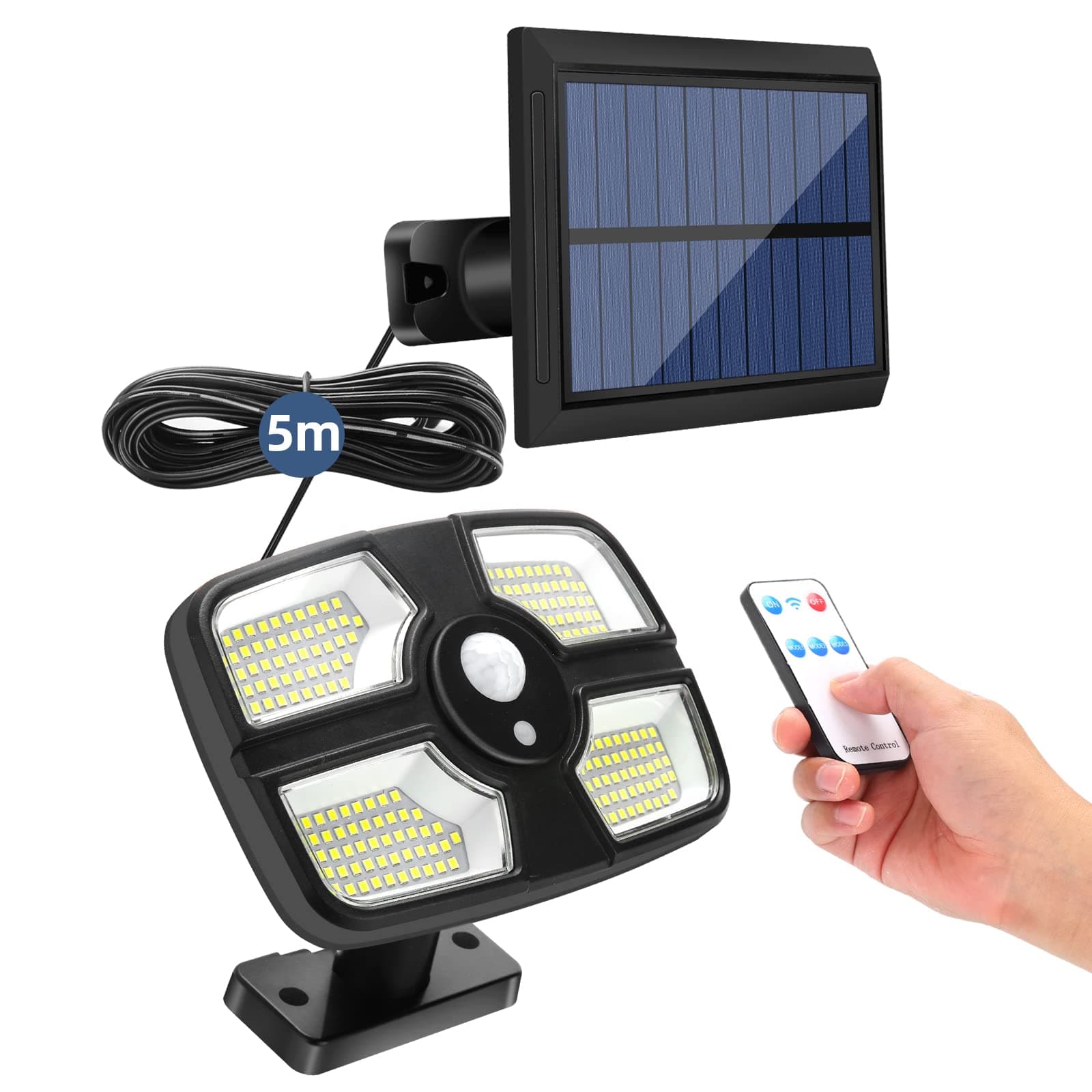 Solar Security Lights Outdoor Motion Sensor,208 LED Solar Lights Outdoor with Remote Control,3 Lighting Modes Solar Powered Wall Lights with 16.4ft Cable for Outside Garden Yard Door Shed