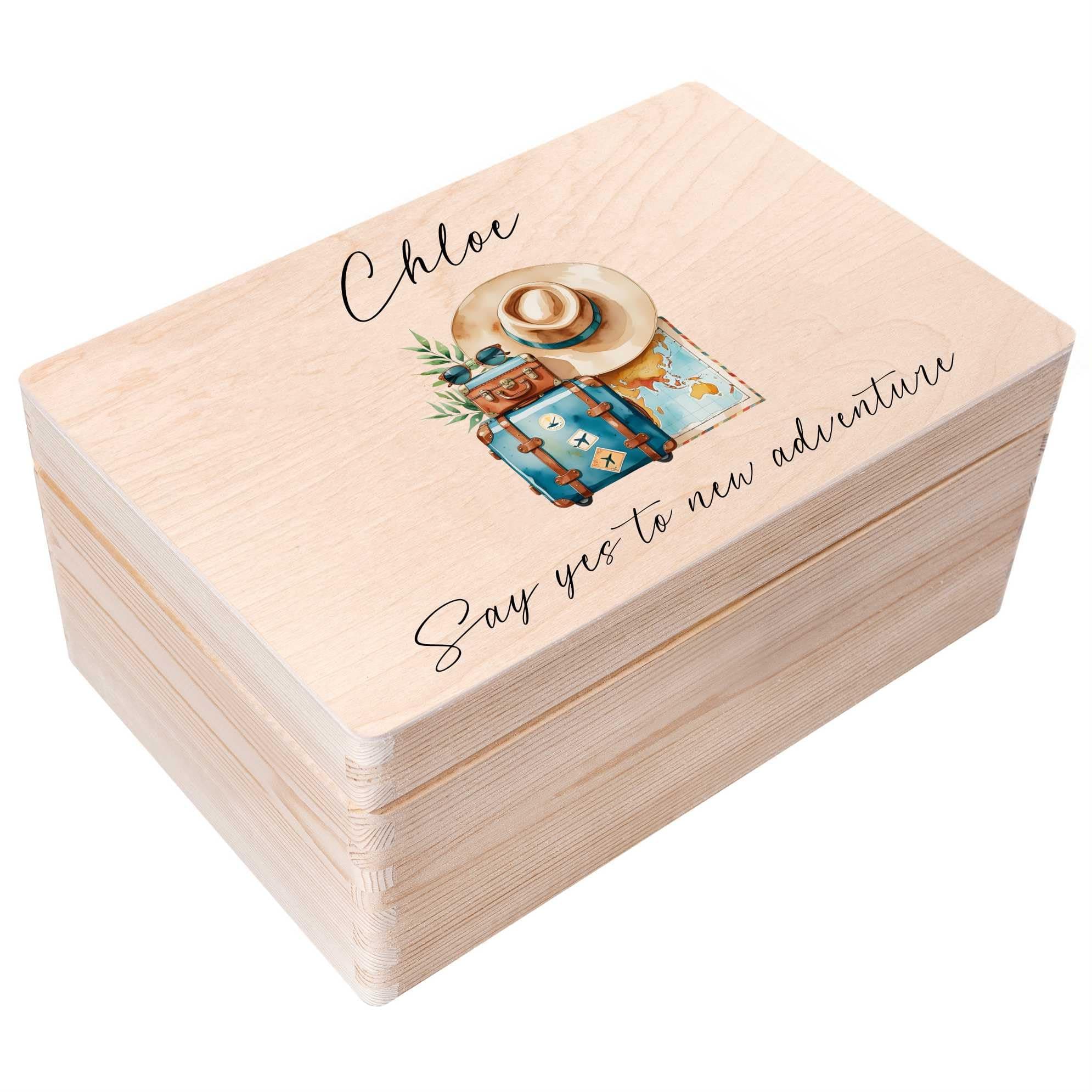 Creative Deco Personalised Travel Storage Box Journey | Custom Keepsake Boxes | Customised Wooden with Hinged Lid