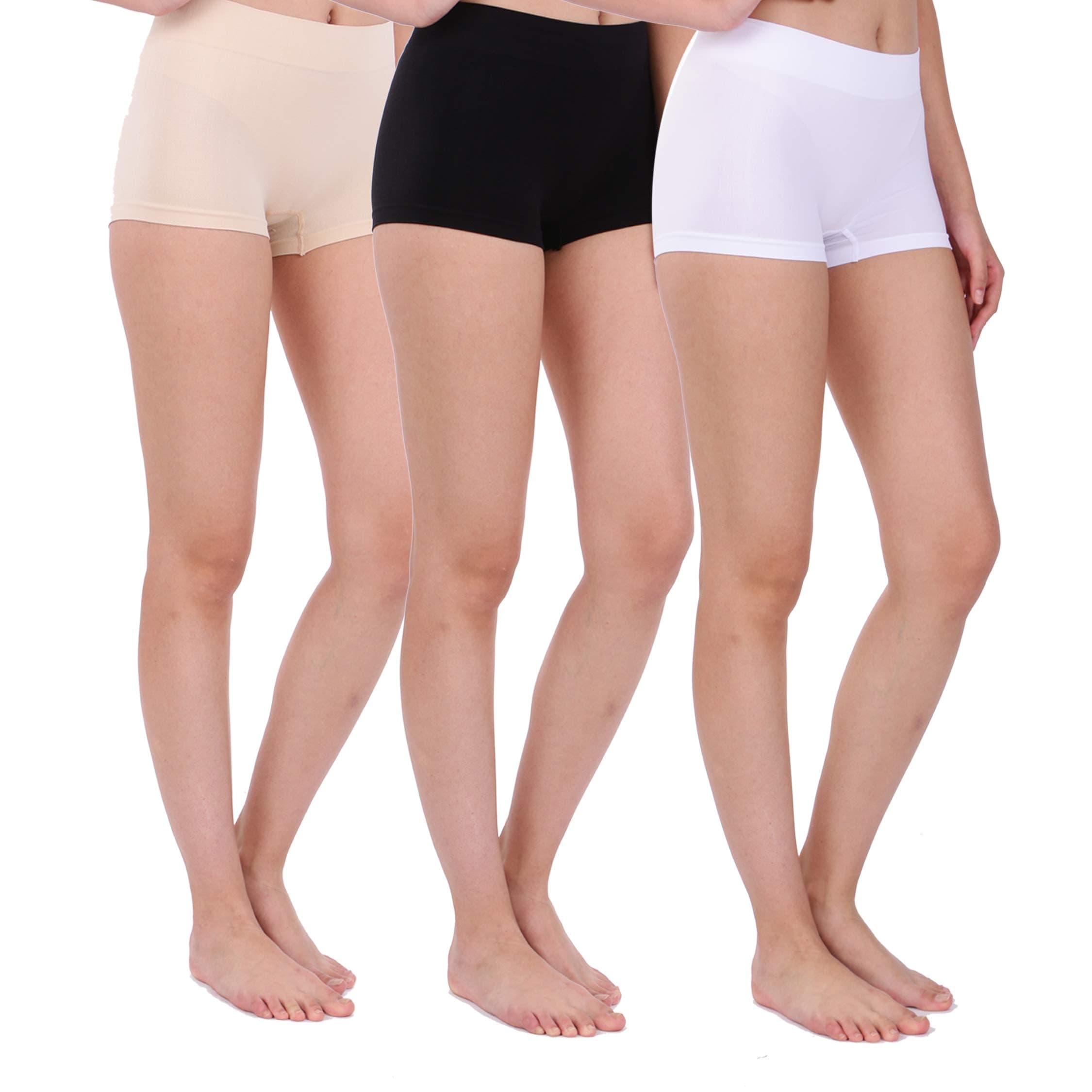 Yanti Boxer Panty, Shorts, Briefs for Women's and Girl's Cotton Lycra Free Size (Size 38 to 46) - Black, White and Beige - Brand Outlet - Pack of 3
