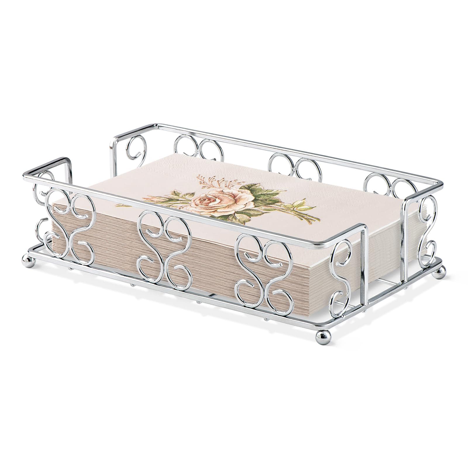 Napkin Holder & Guest Towel Tray - Stainless Steel Disposable Paper Towel Dispenser for Bathroom, Table, Kitchen Countertop, Dinner Table, Vanity