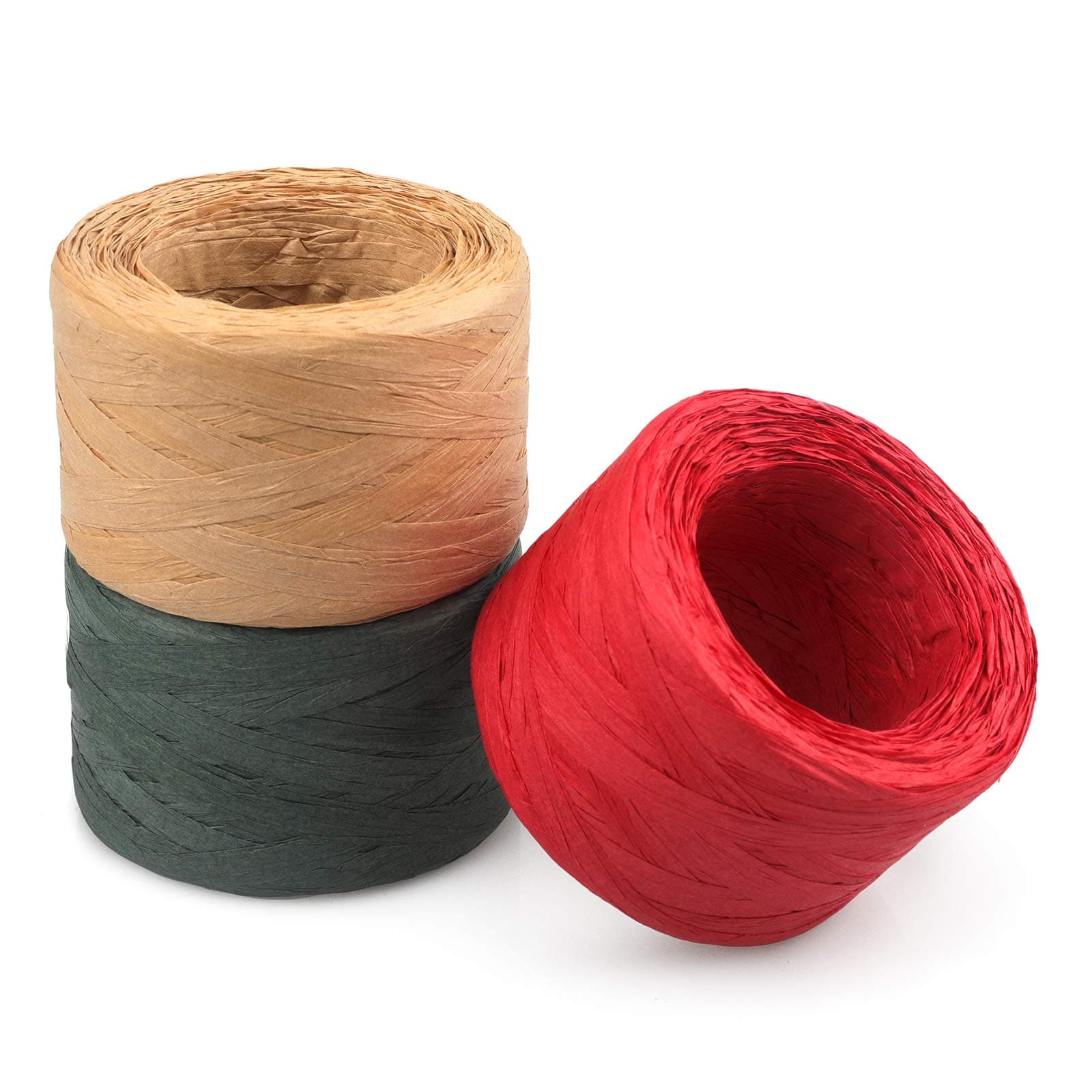 jijAcraft 656 Feet Christmas Raffia Ribbon, 1/4 Inch 3 Rolls Red Green Kraft Raffia String, 218 Feet Each Roll Raffia Ribbon for Christmas Gift Wrapping, Crafting, Crocheting, DIY Hand Knitting