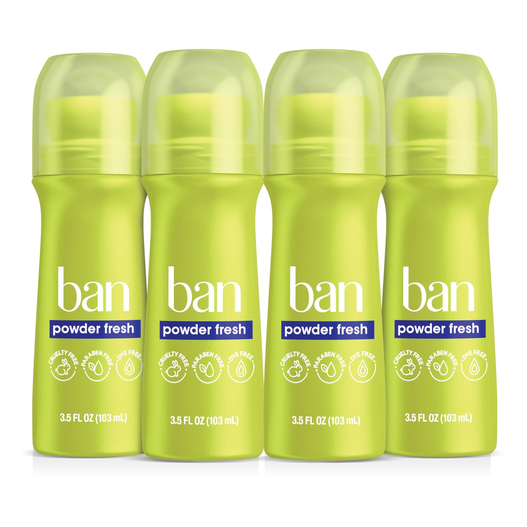 Ban Roll-on Antiperspirant Deodorant, Powder Fresh, 3.5 Ounces, No White Residue, 24 Hour Odor and Wetness Protection (Pack of 4)
