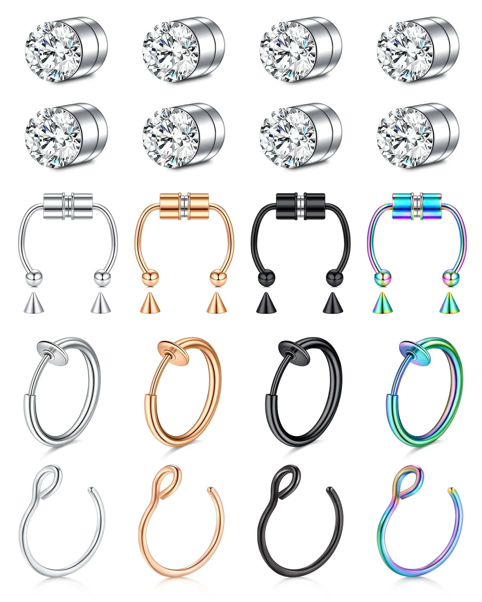 Faux Nose Ring Hoops and Studs - Fake Nose Piercing for Women and Men