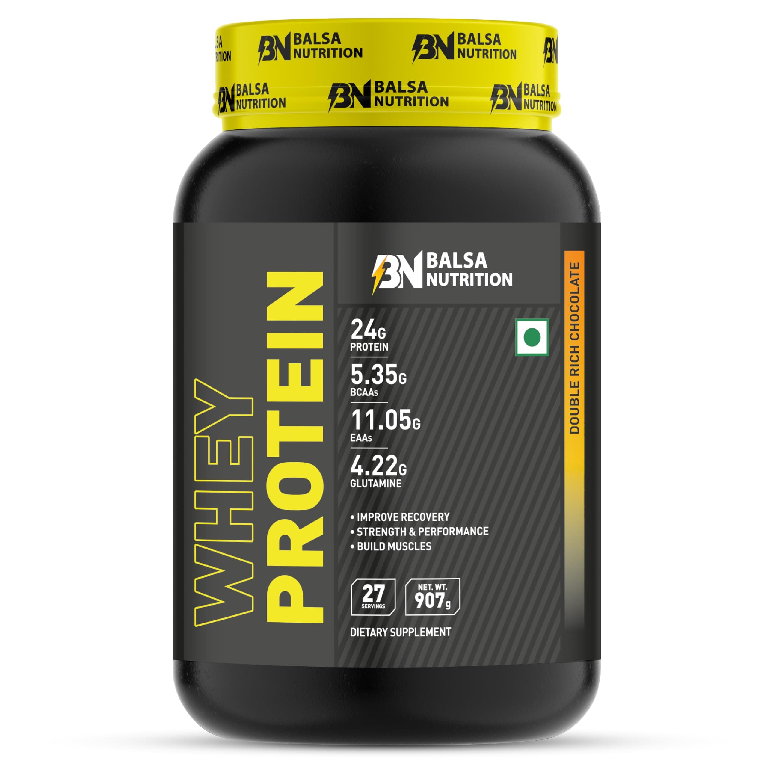 Balsa Nutrition Whey Protein Powder- 907g, 33g per Serving (Double Rich Chocolate) | For Muscle Growth, Workout & Performance Recovery, Weight Management, Powerful Antioxidant | Non- GMO