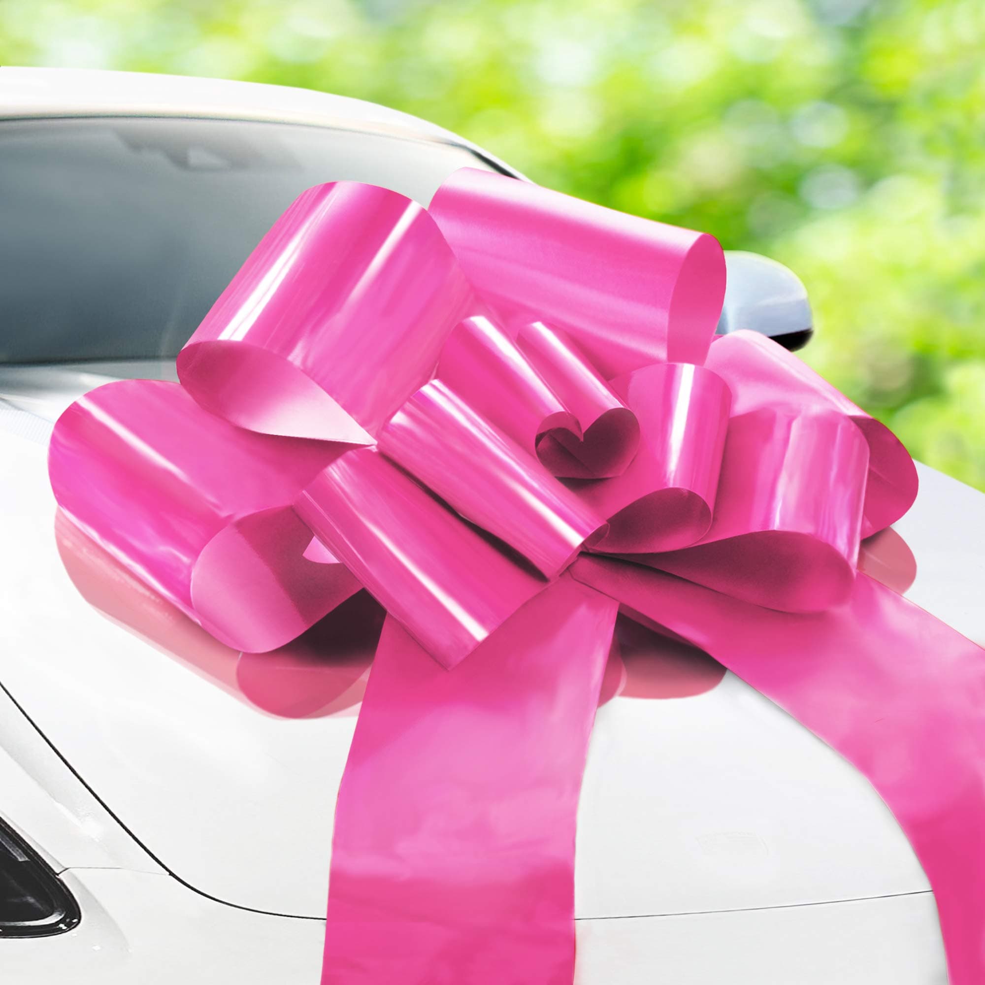 Zoe Deco Big Car Bow (Pink, 80cm, 1 Pack) With 2 Gold Accessory Bows, Giant Presents, Girl Party, Lady Surprise Party, Wedding Reception, Birthday