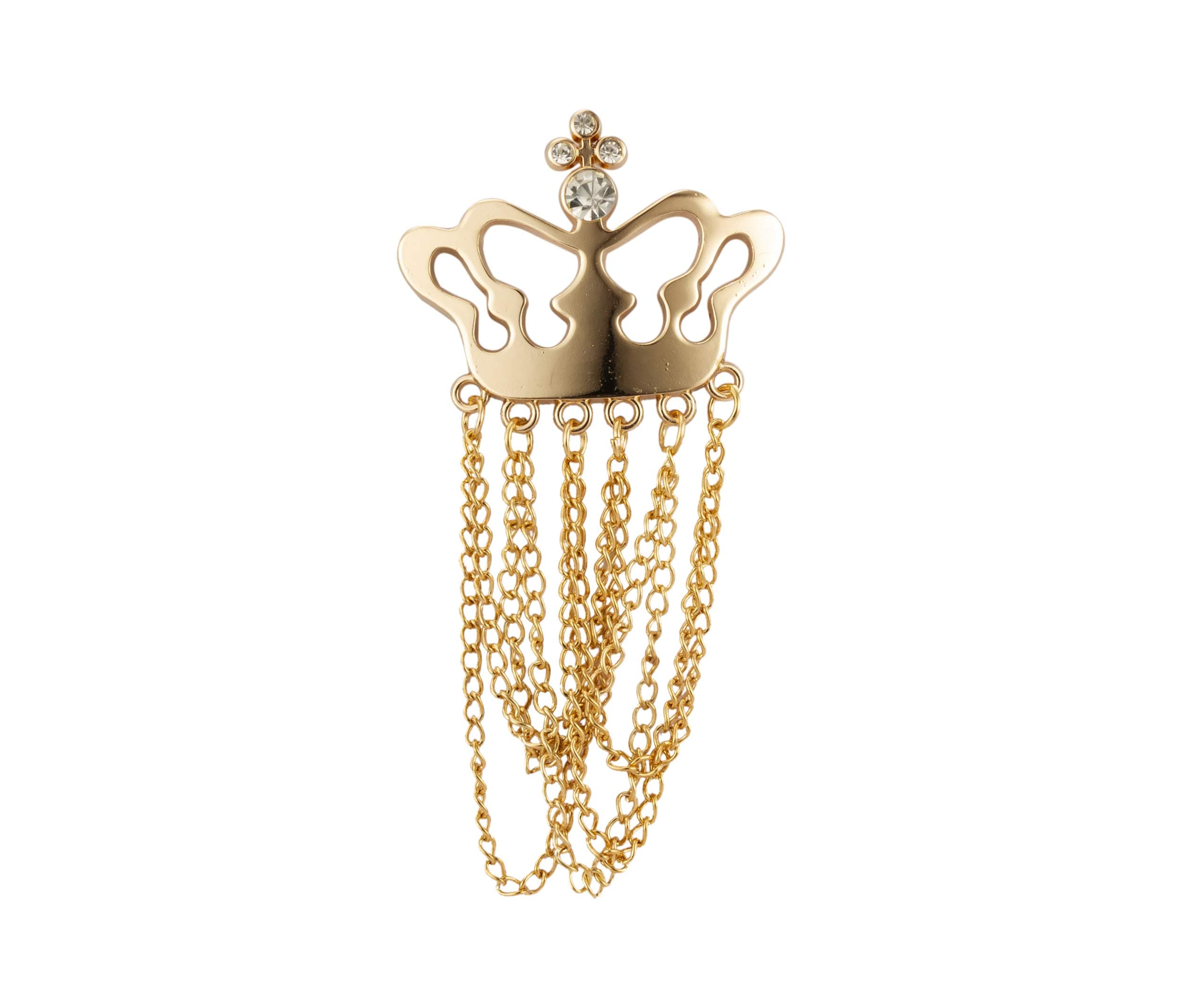 Golden Stone Crown with Hanging Chain Brooch Lapel Pin