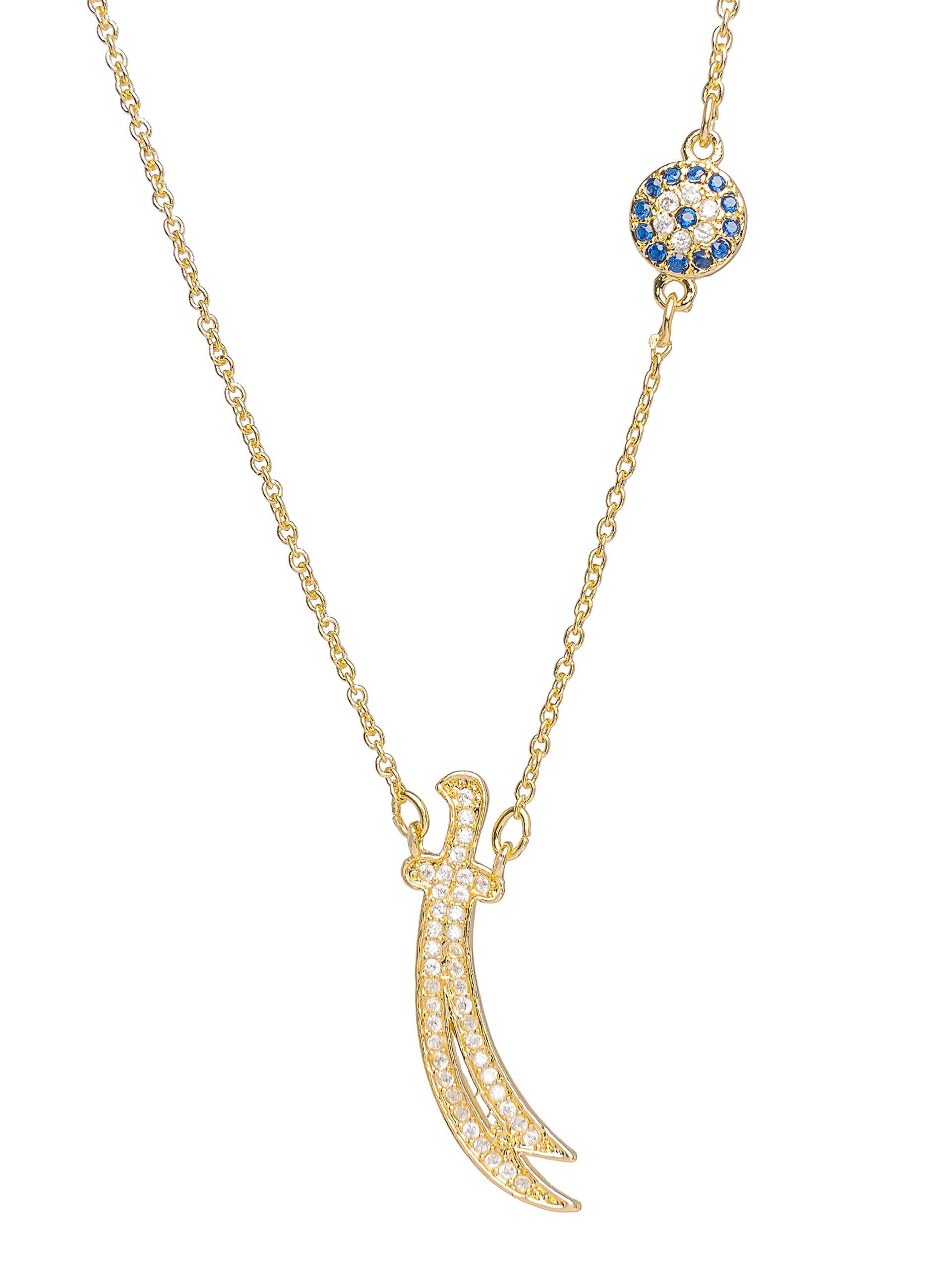 Remi BijouNecklace with Pendant Zulfikar Turkish Nazar Boncuk Cube Evil Eye - Gold Colour