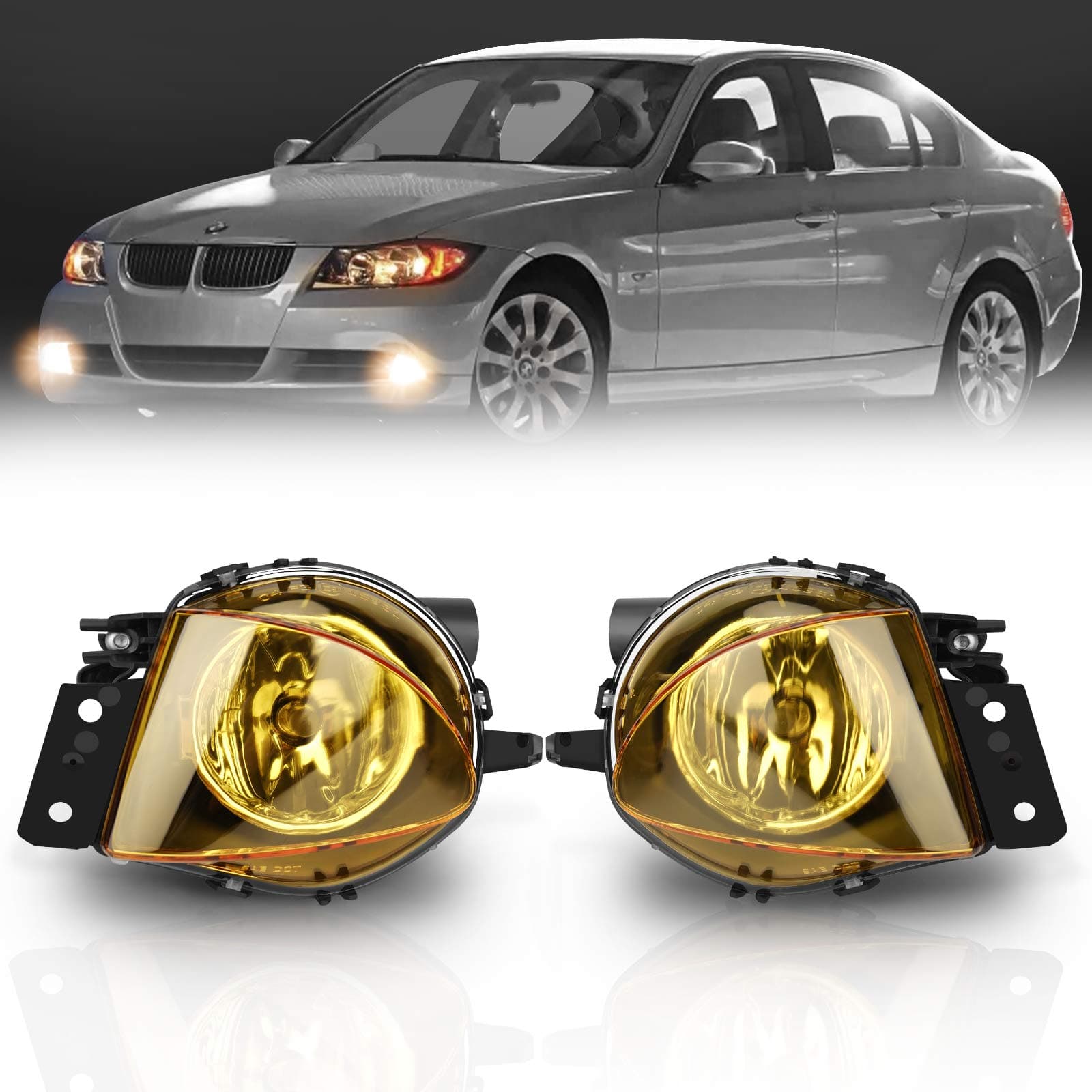 TangMiGe Fog Lights Lamps for BMW 3 Series (323i 325i 325xi 328i xdrive 330xi 335d 335i 328xi 335xi 330i Sedan E90 / Wagon E91), (w/o Sport Package) 2006 2007 2008 2009, 1 Pair, Yellow Lens