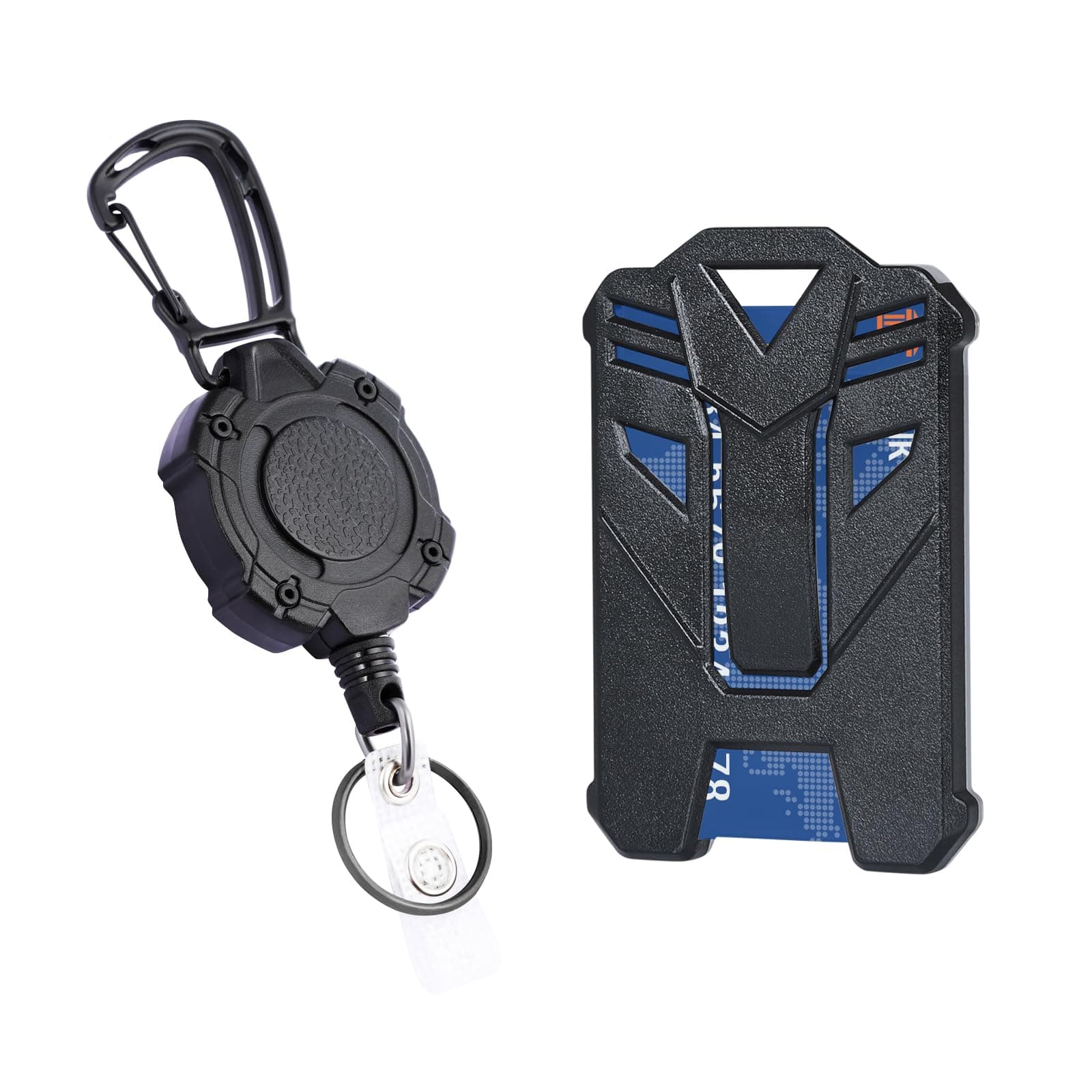 ID Badge Holder with Heavy Duty Retractable Clip and Clear Card Window, Tactical Carabiner Retractable Keychain, ID Card Holder with 31.5IN Cord, Bearing 9oz-Black