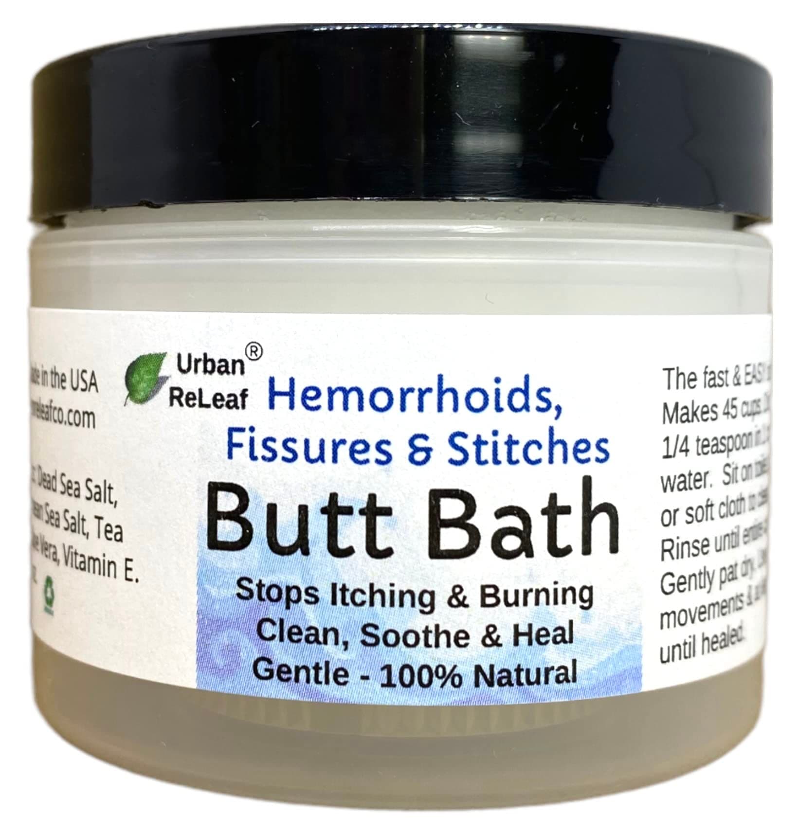 Urban ReLeaf Butt Bath ! Hemorrhoids, Fissures & Stitches. Stops itching & Burning. Clean, Soothe & Heal. The Easy Sitz Bath! Fast Relief! Healing Sea Salt. Gentle, Effective, 100% Natural