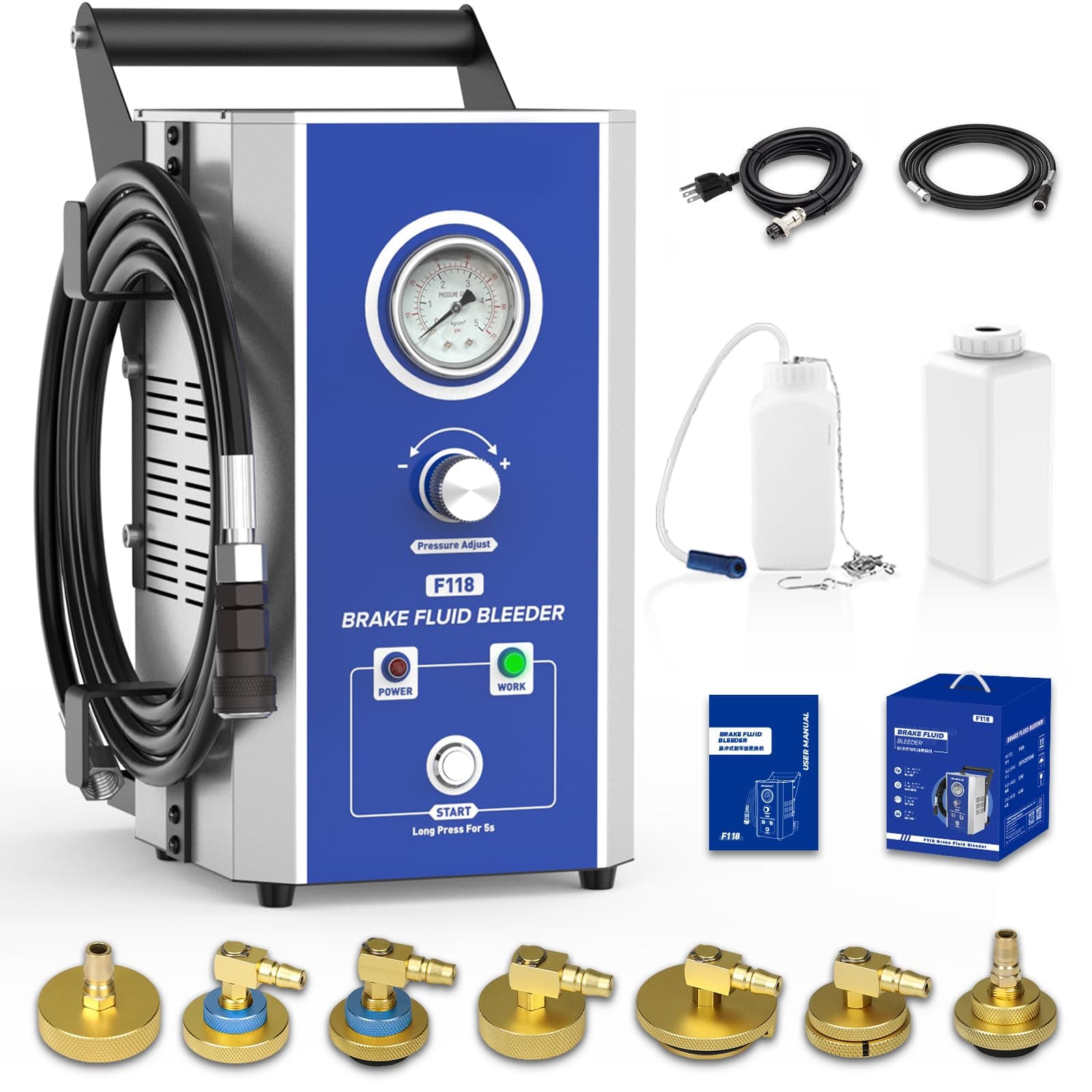 Electric Brake Bleeder Kit,110V Automatic Brake Brake Fluid Oil Exchanger Machine with 7 Metal Master Cylinder Bleeder Kit Compatible with All Vehicles.