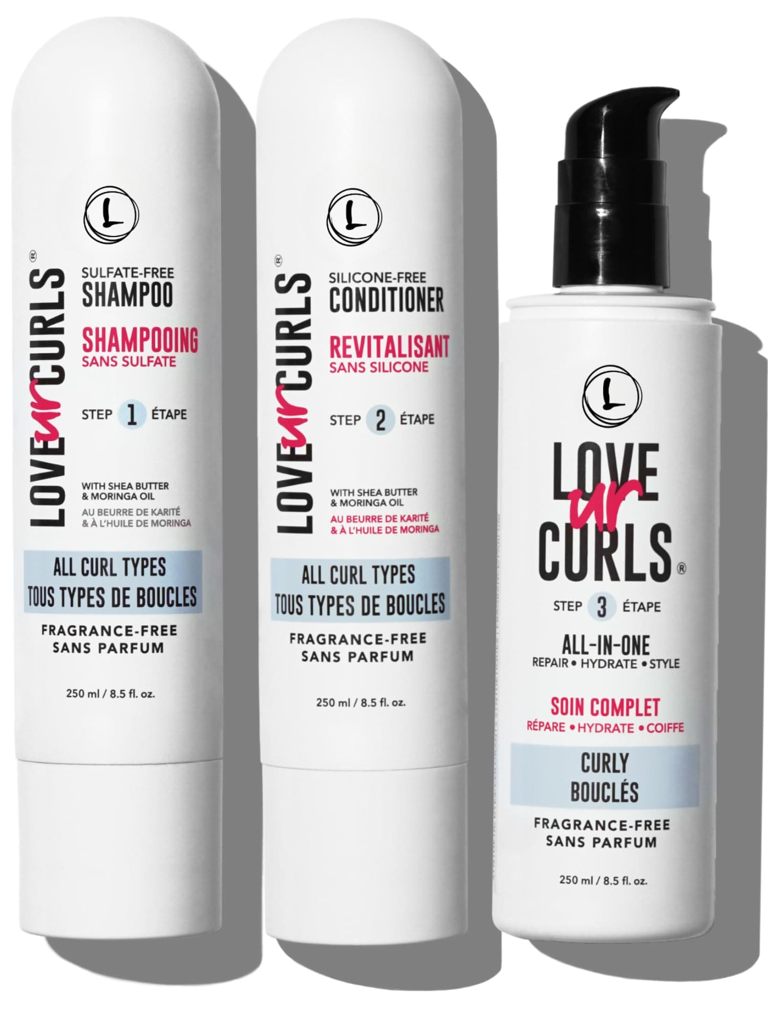 LUS Self) Fragrance-Free 3-Step System Shampoo and Conditioner Set with All-in-One Styler for Hair Nongreasy & Moisturizing - 8.5oz each
