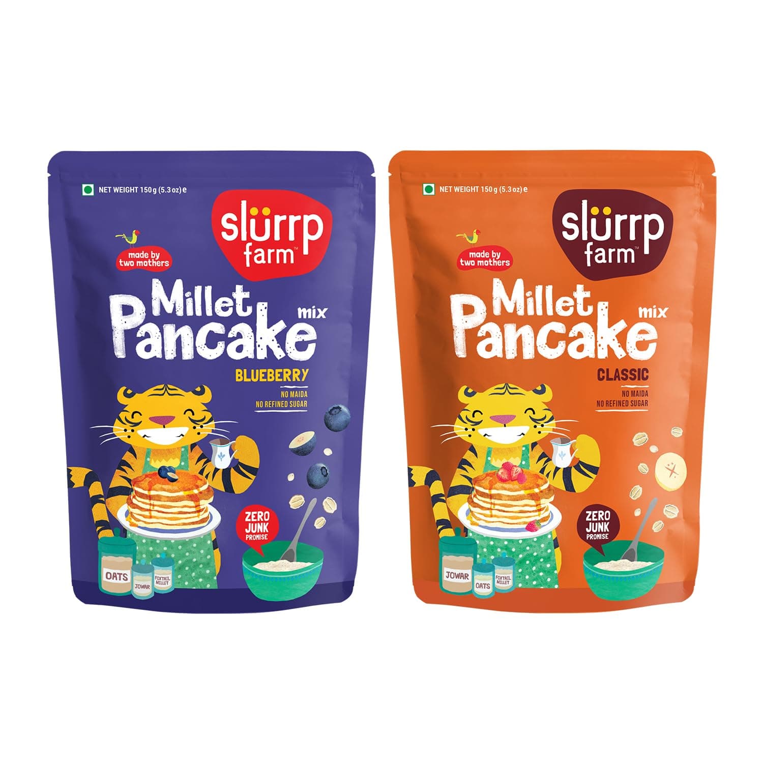 Slurrp Farm Millet Pancake Mix Combo Blueberry & Classic | No Maida, Wheat & Refined White Sugar | Supergrain Millets Rich in Nutrients | 300g (Pack of 2)