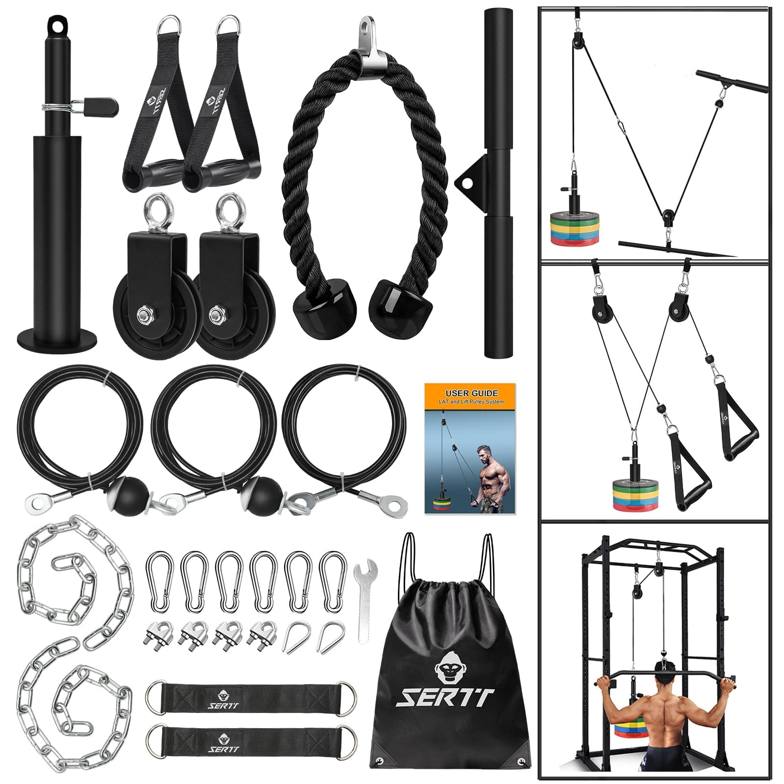 Weight Cable Pulley System Gym, Upgraded Cable Pulley Attachments for LAT Pull Down, Biceps Curl, Tricep, Arm Workouts - Home Gym Add On Equipment