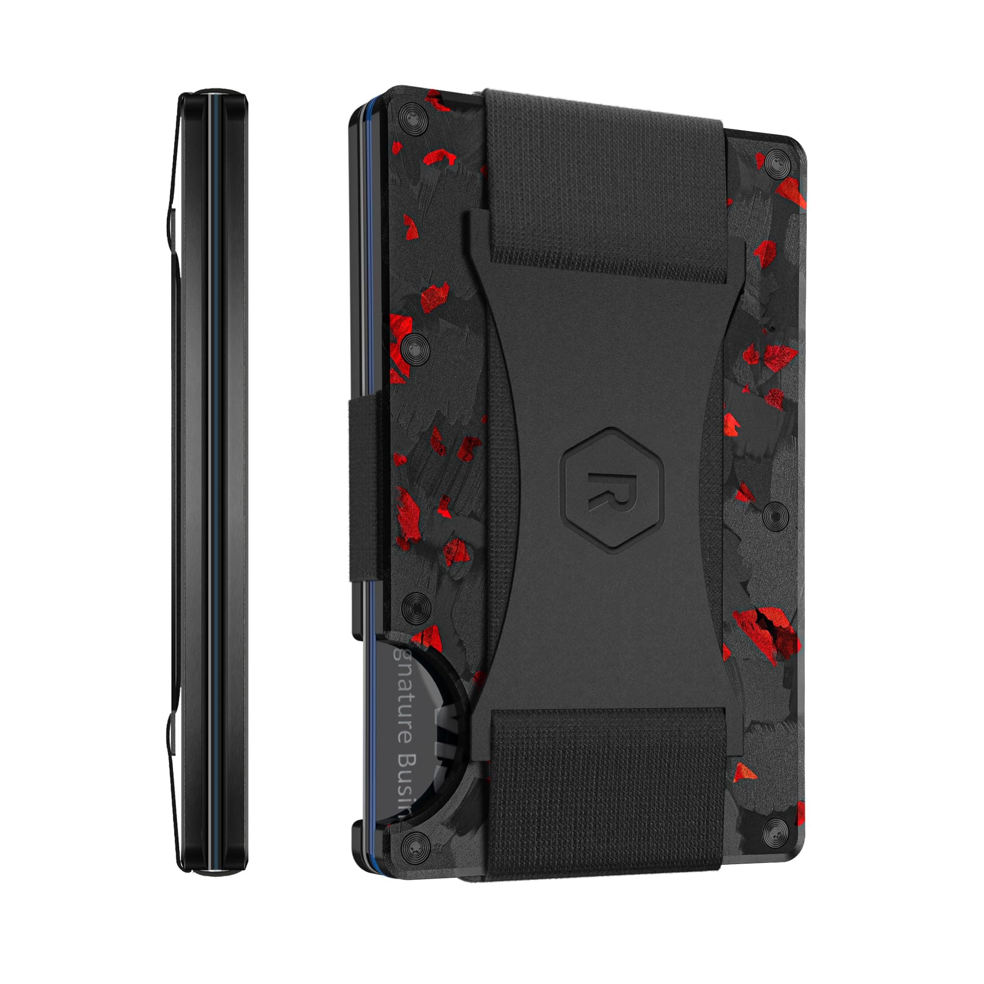 Ridge Wallet for Men - Slim Minimalist Compact Wallet, RFID Protected Front Pocket Wallets for Men, Integrated Cash Strap Card Holder (Forged Ember)