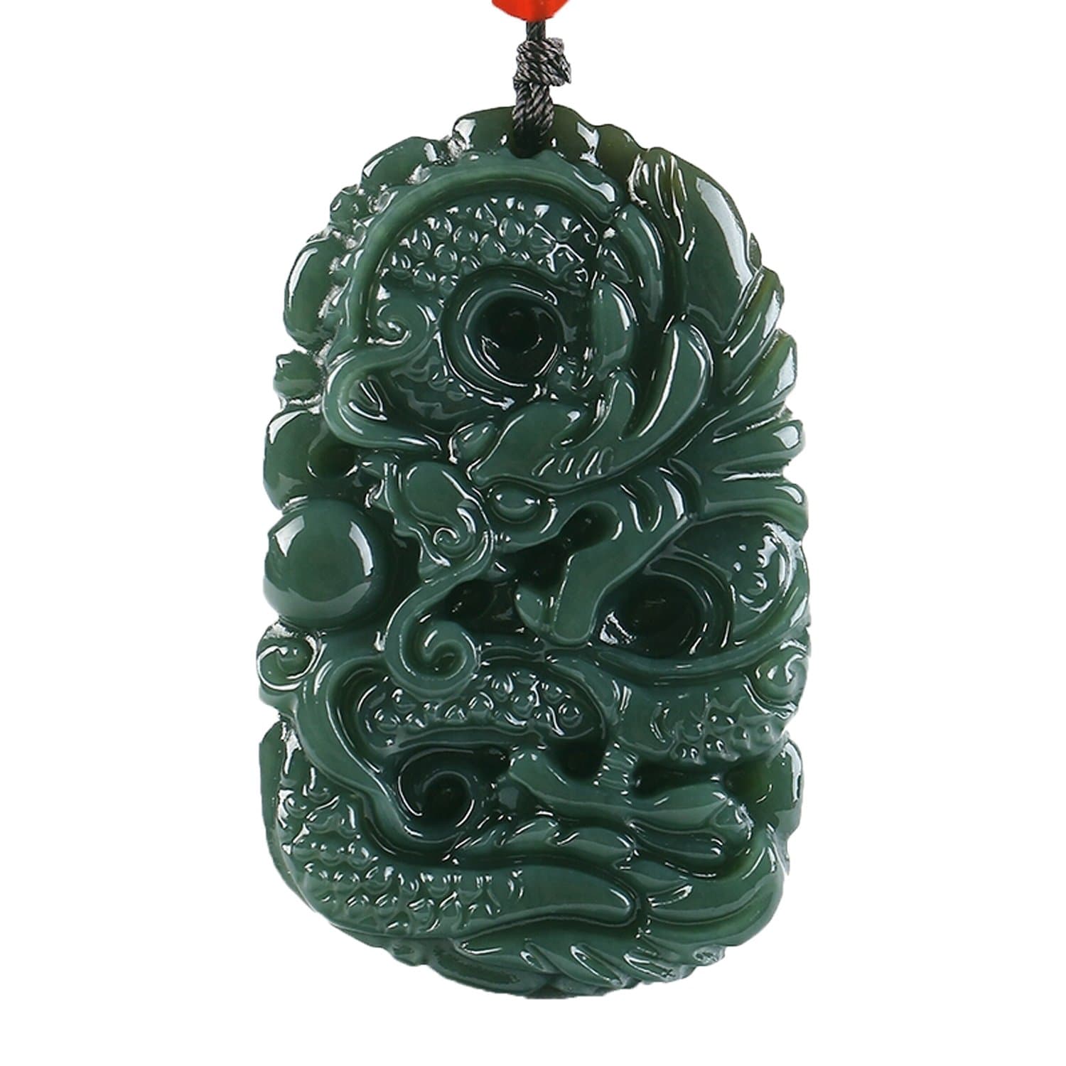 Pure Natural Hand Carved Qing Jade Dragon Necklace Pendant