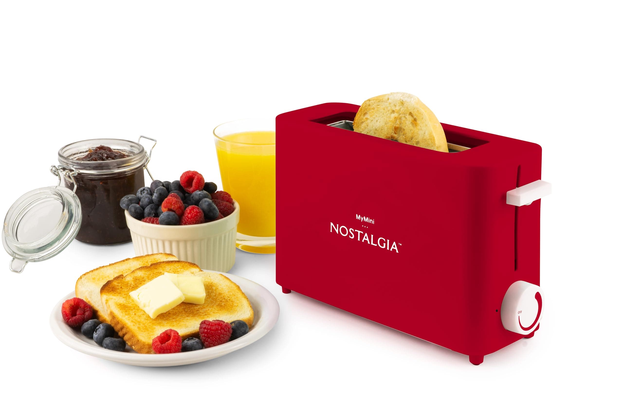 Nostalgia MyMini Single Slice Toaster | 1.24" Wide Slot, Portion Control, Compact Design, Adjustable Temperature, Cancellation, Defrost and Bagel Button | Removable Crumb Tray | Red